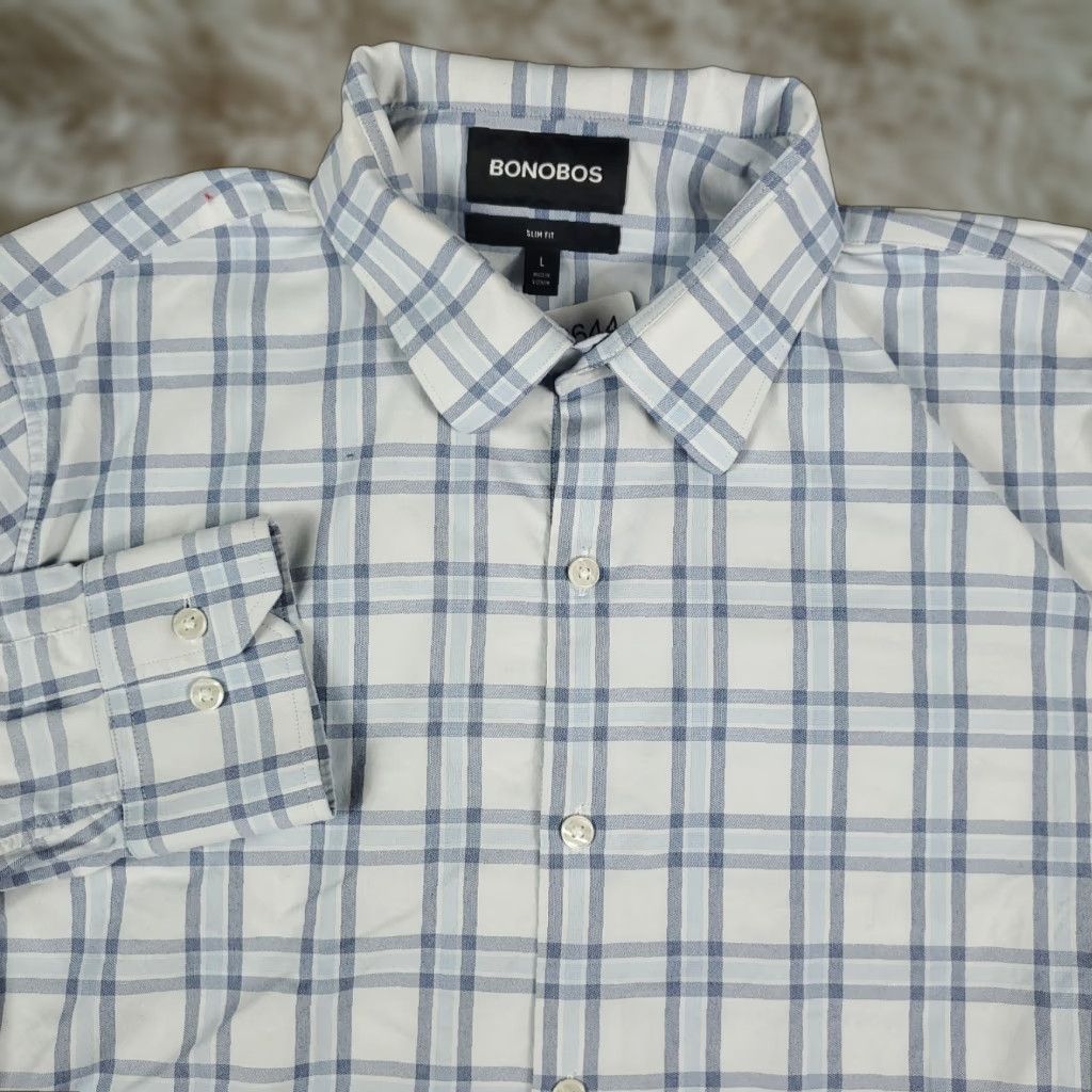 Bonobos Bonobos Shirt Mens Large Blue Plaid Button-Up Long Sleeve Casual Office Wear Size US L / EU 52-54 / 3 - 1 Thumbnail