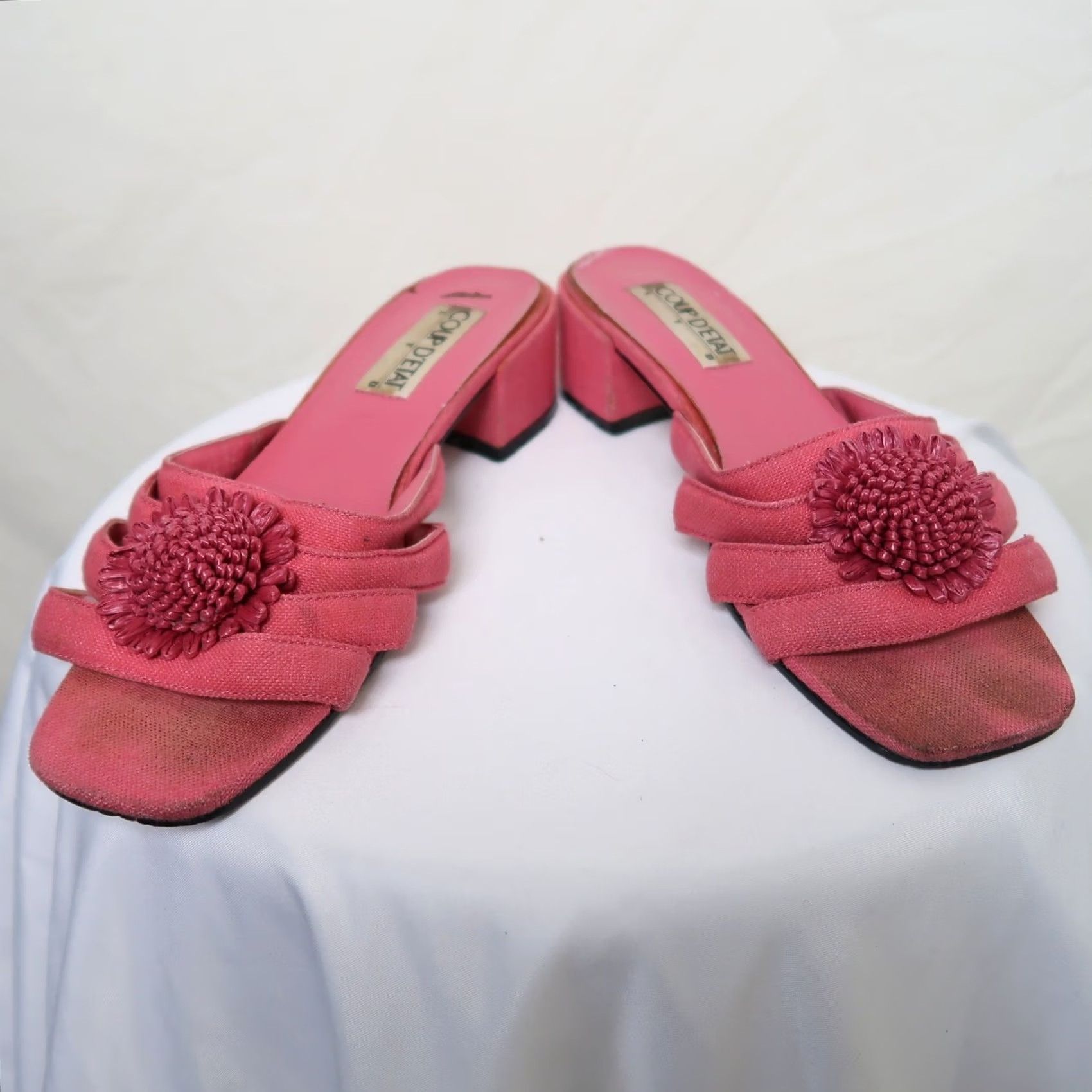 Pinko VINTAGE 90s Pink Strappy Flower Brooch Heeled Mule Sandals 9 Womens Size US 9 / IT 39 - 5 Thumbnail