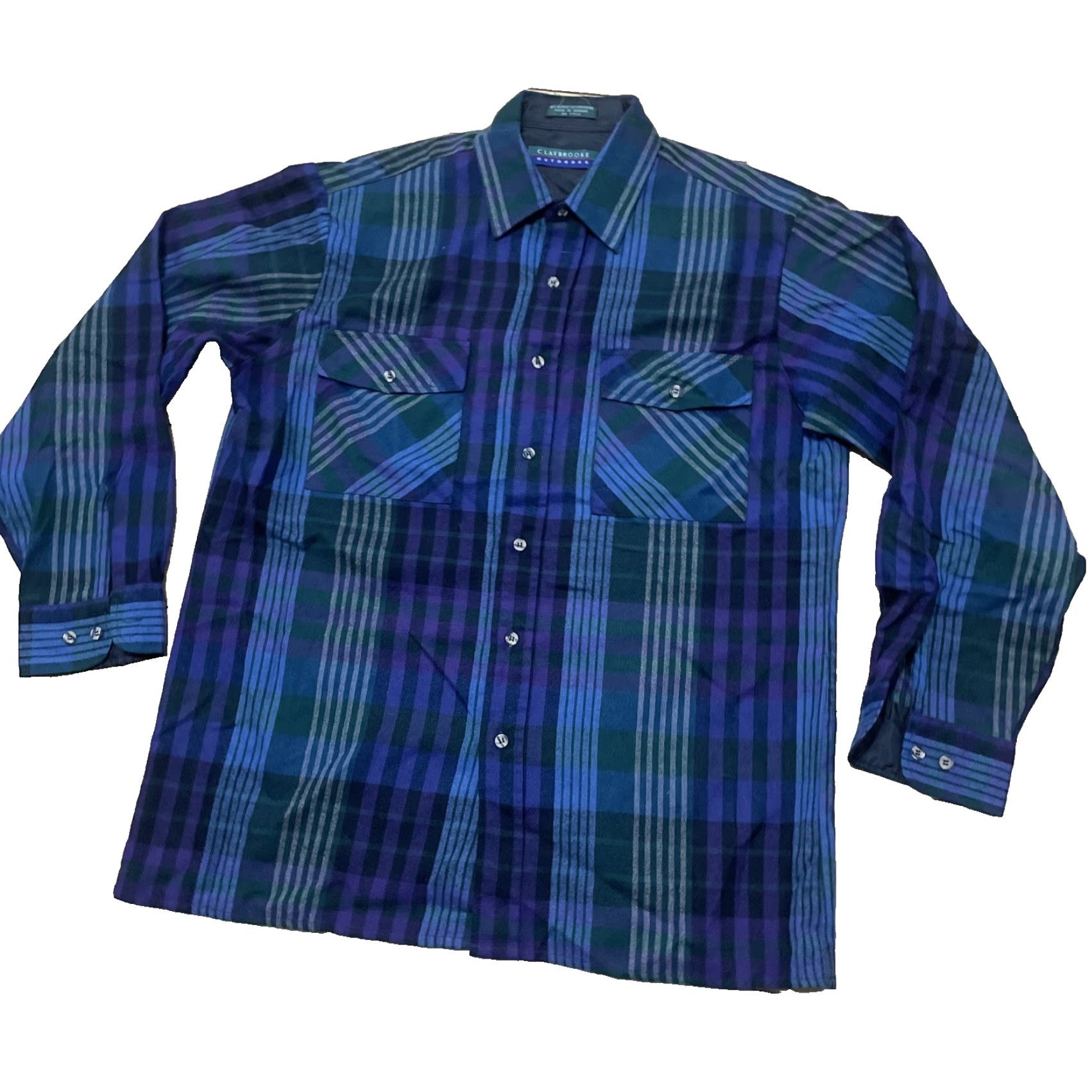 Vintage VINTAGE Claybrooke Outdoors Flannel Shirt Men 16-16.5 Purple Green Plaid 80s 90s Cotton Acrylic Button-Up Casual Workwear Fall Winter Spring Size US L / EU 52-54 / 3 - 2 Thumbnail