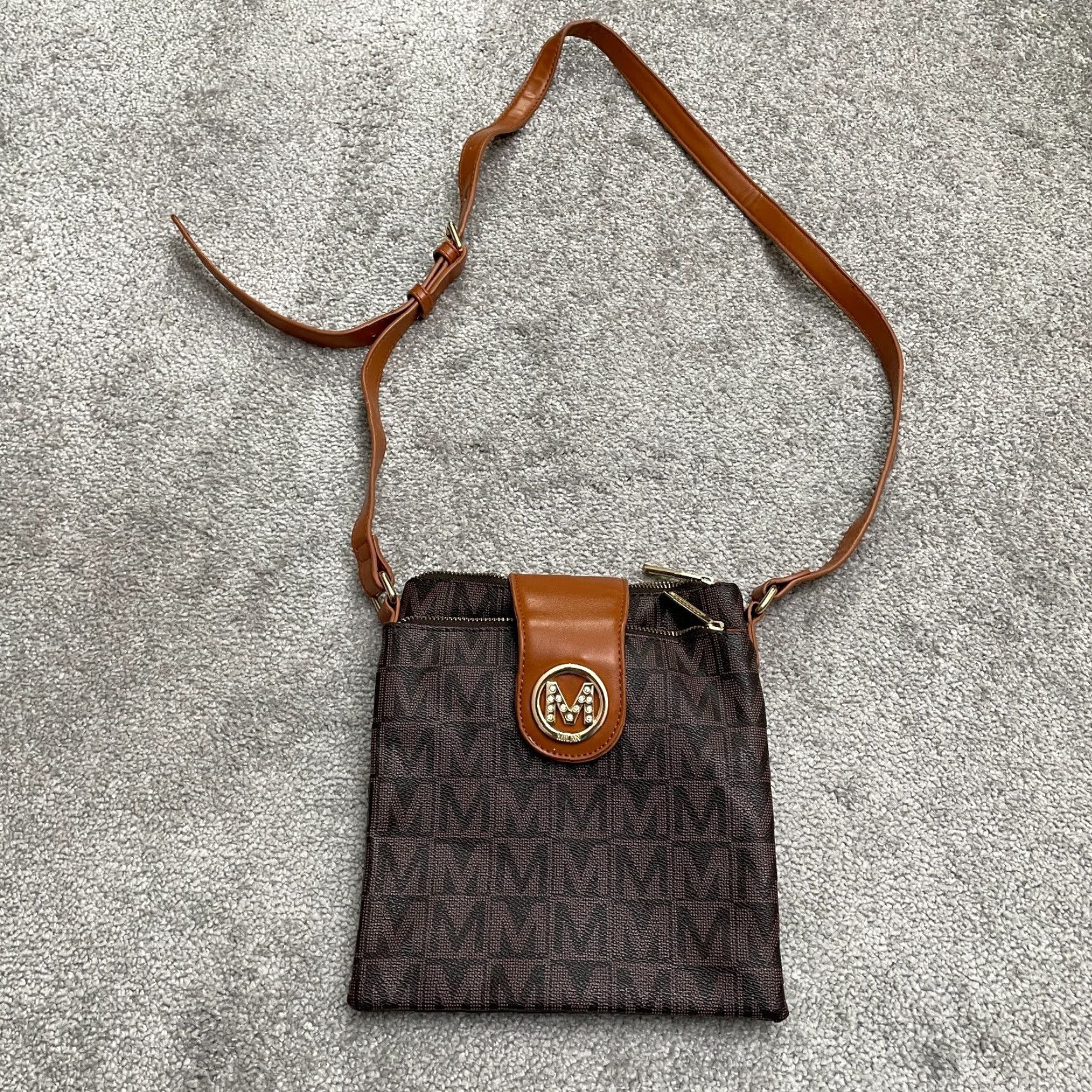 Vintage MKF Collection Wrigley M Signature Womens Crossbody Sling Bag Brown Leather Small Size ONE SIZE - 2 Thumbnail