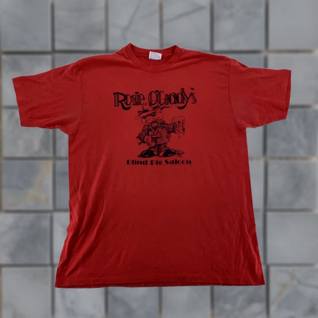 Hanes VINTAGE Rosie O'Grady's Blind Pig Saloon Shirt Mens L/XL Boston Bar Tee Hanes Red Short Sleeve Graphic Print Double-Sided 80s Size US L / EU 52-54 / 3 - 1 Thumbnail