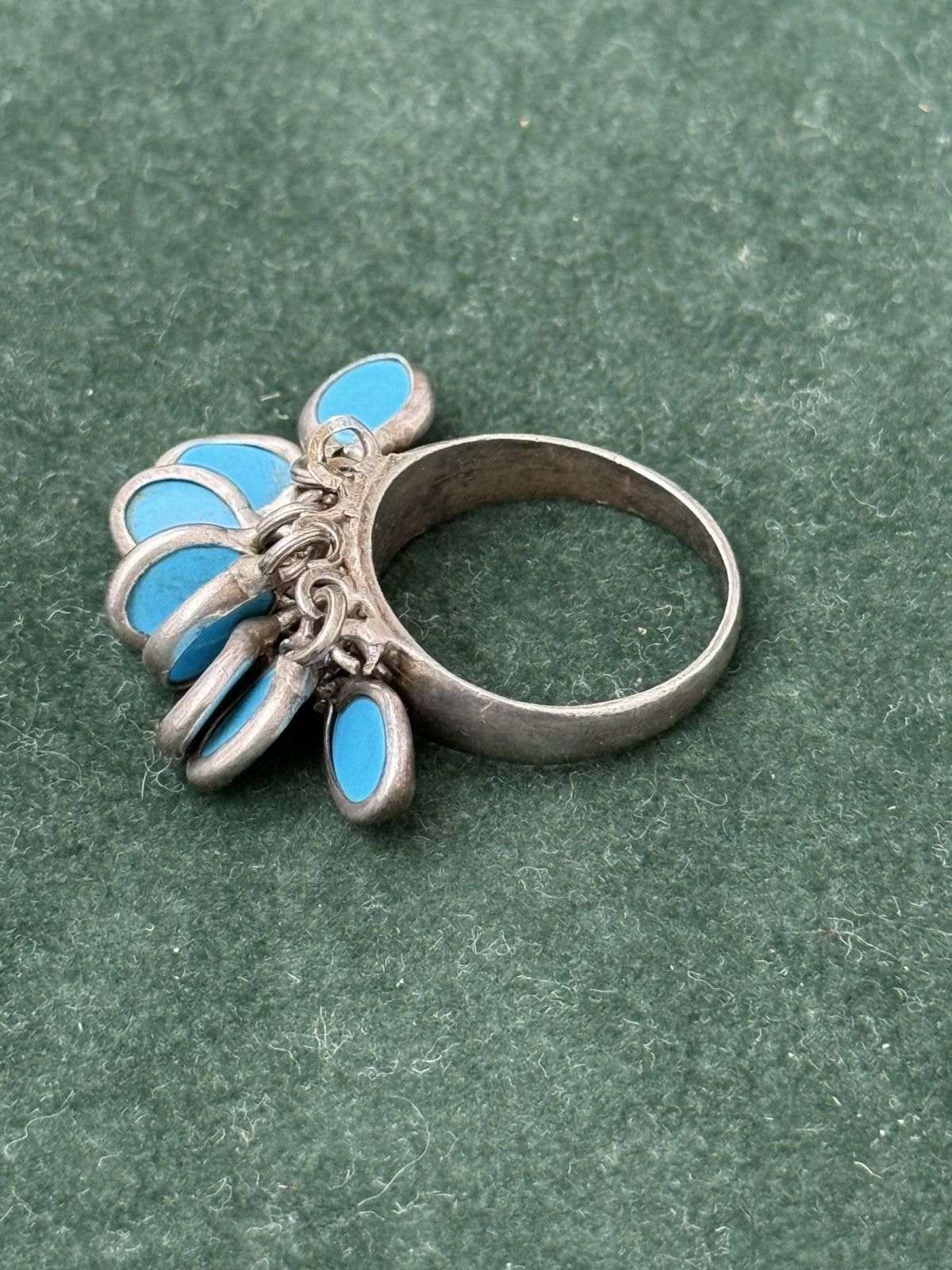 Sterling Silver Vintage Turquoise Dangle Sterling Silver Ring Size ONE SIZE - 2 Thumbnail