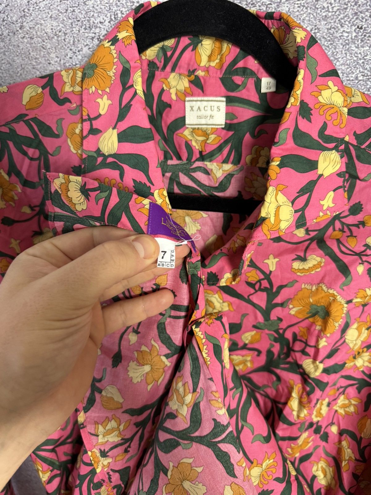 Designer × Vintage Xacus Size 17/43 Evolution Fit Pink Shirt Floral Print Size US L / EU 52-54 / 3 - 12 Thumbnail