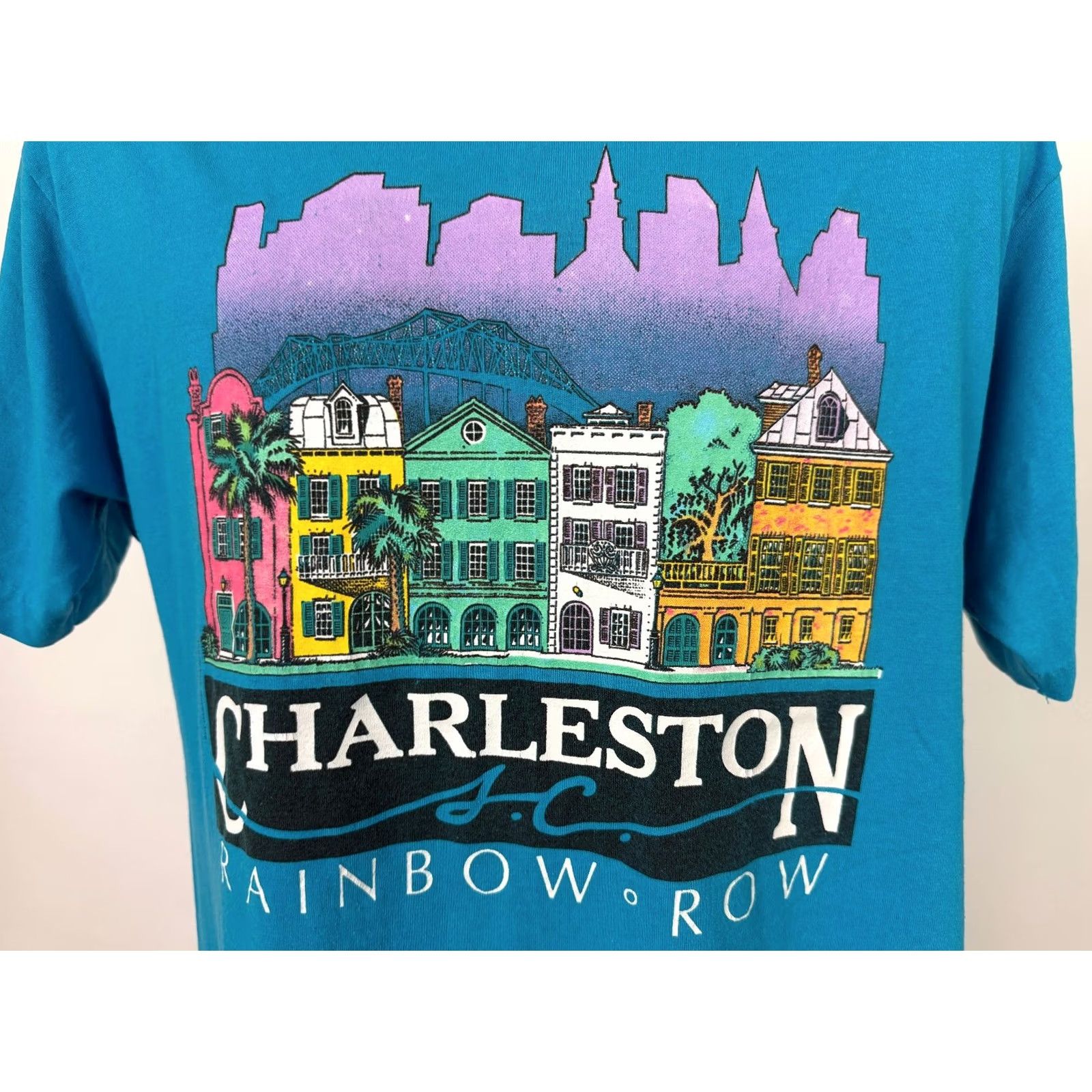 Vintage VINTAGE 80s Charleston South Carolina Shirt Large Blue Rainbow Row Historic Houses Men Size US L / EU 52-54 / 3 - 2 Thumbnail