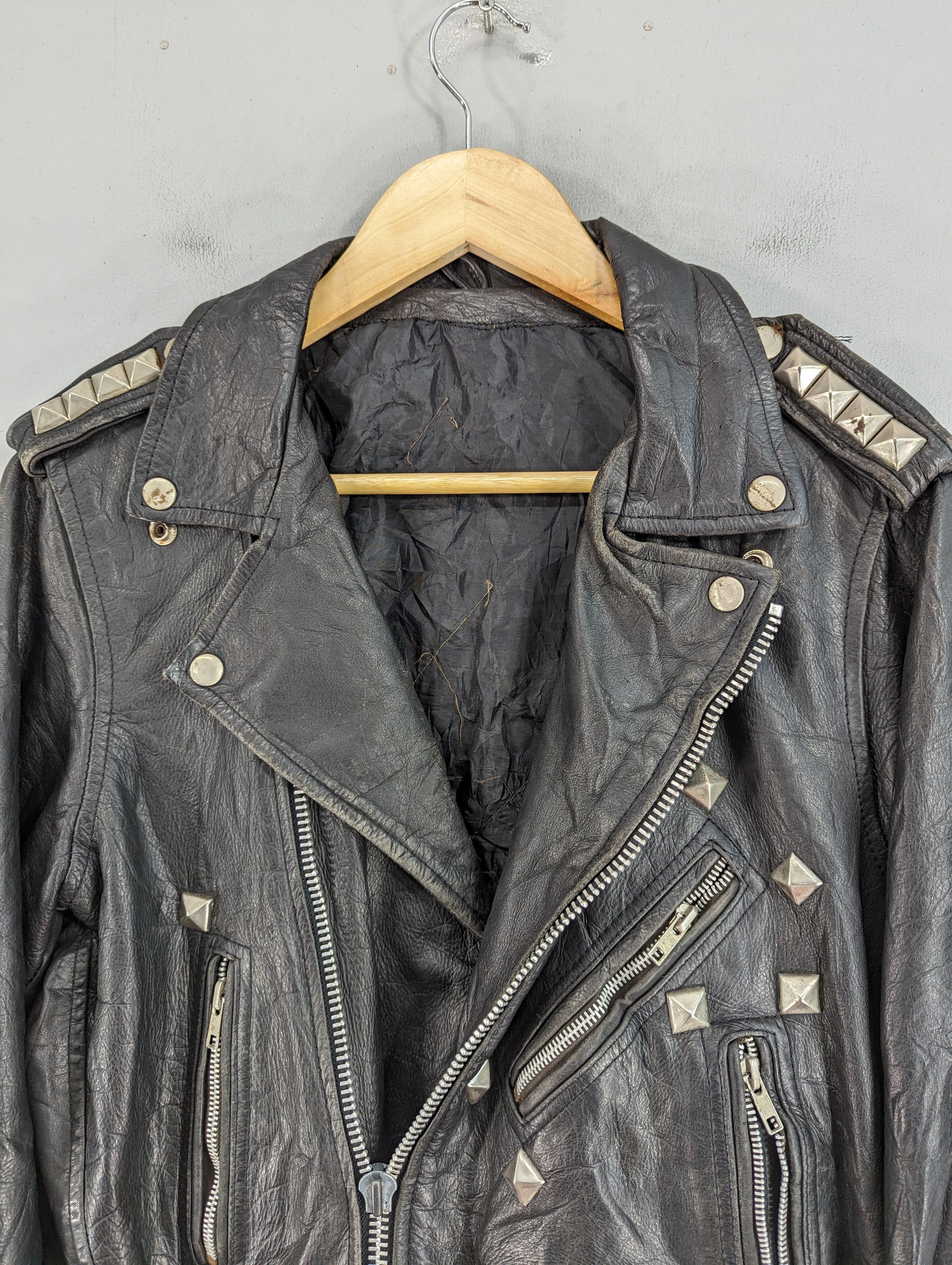 Vintage 80s Unbrand Double Collar Punk Style Leather Jacket