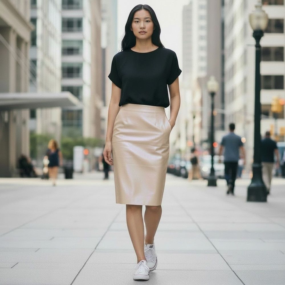 Albert Nipon Albert Nipon Wool Silk Beige Pencil Skirt Size 8 Size 30" / US 8 / IT 44 - 1 Thumbnail