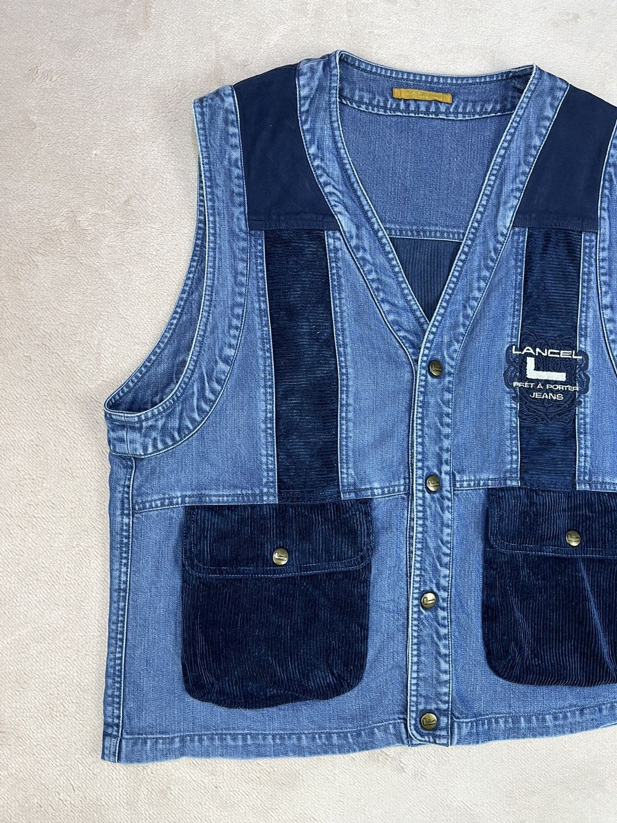 Lancel Vintage LANCEL Embroidered Logo Denim Vest Size US L / EU 52-54 / 3 - 2 Thumbnail