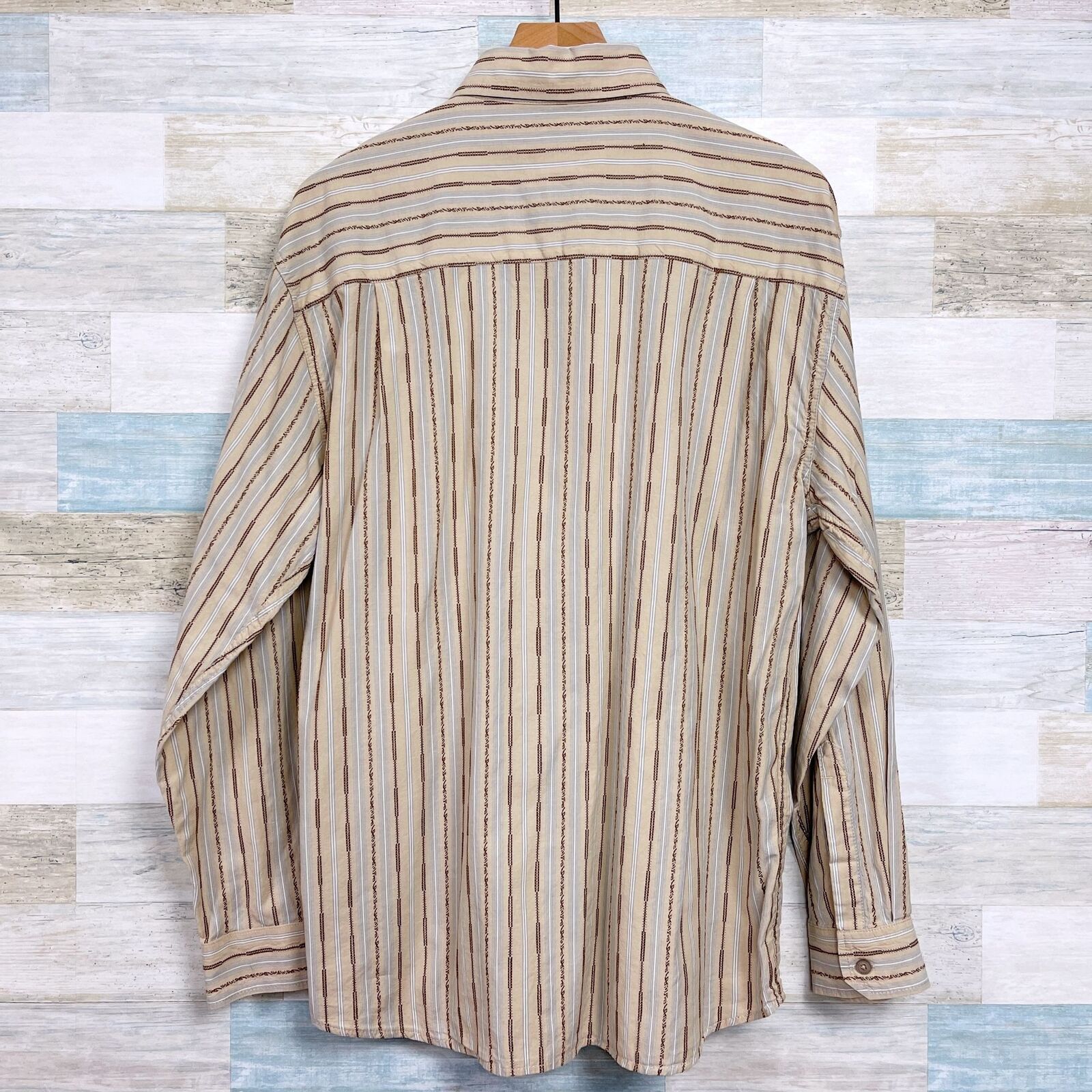 Aigle AIGLE Embroidered Striped Button Front Shirt Beige Mens L Size US L / EU 52-54 / 3 - 4 Thumbnail