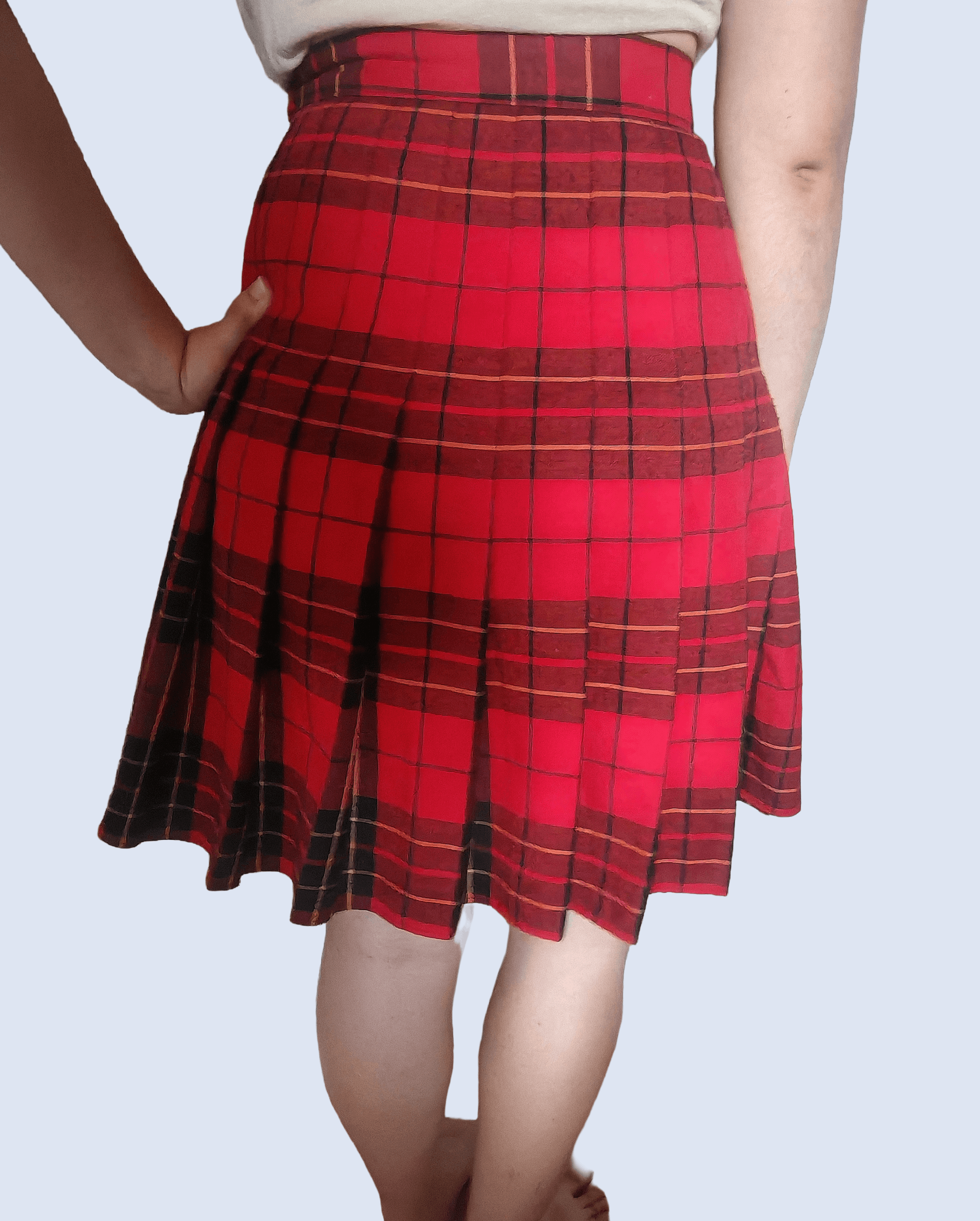 Other Vintage Pola Red Plaid Pleated Tartan Skirt Size 28" / US 6 / IT 42 - 2 Thumbnail