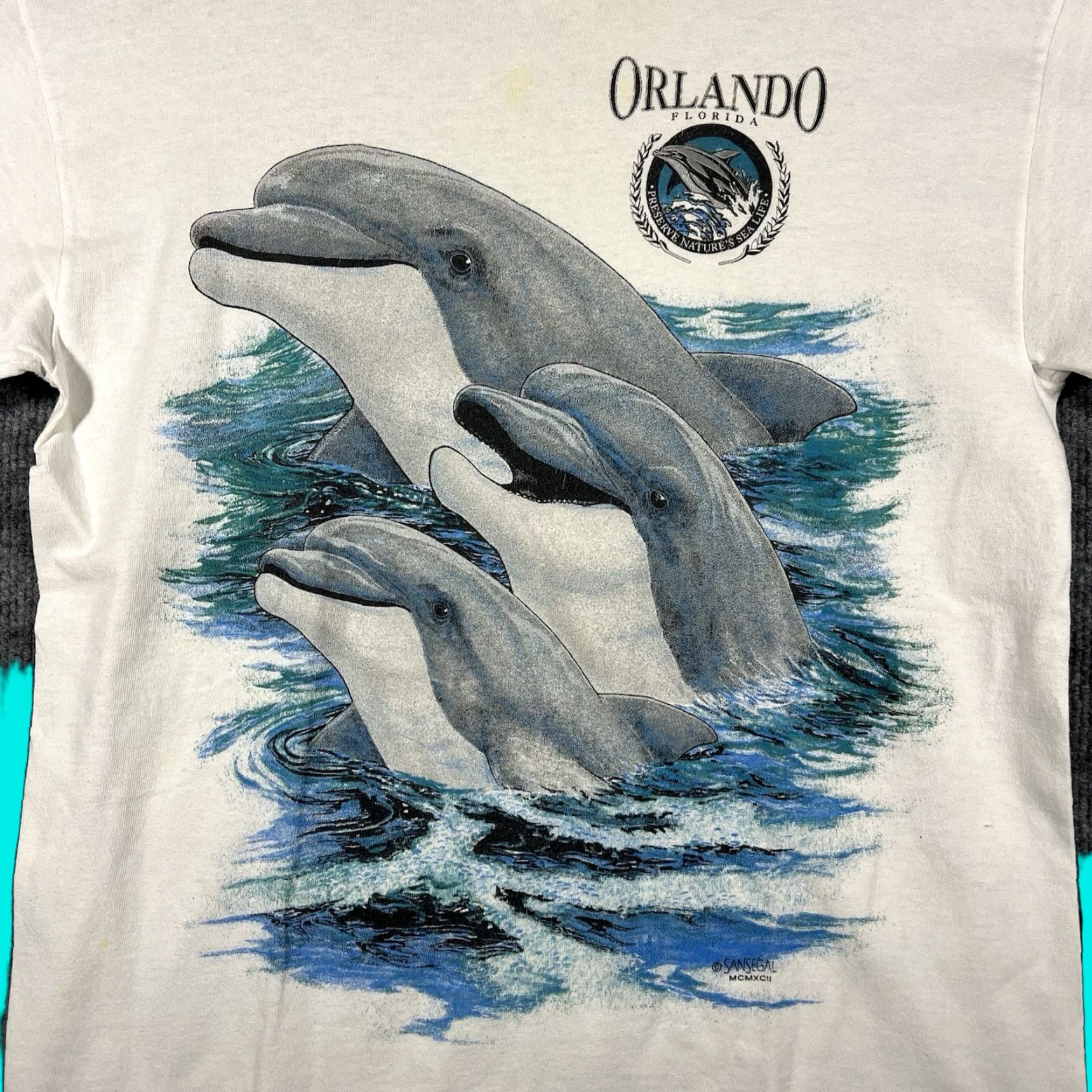 Anvil VINTAGE Orlando Florida Dolphin Souvenir Graphic T-Shirt Small Animal Nature Mens Shirt S White Navy 90s Embroidered Size US S / EU 44-46 / 1 - 1 Thumbnail