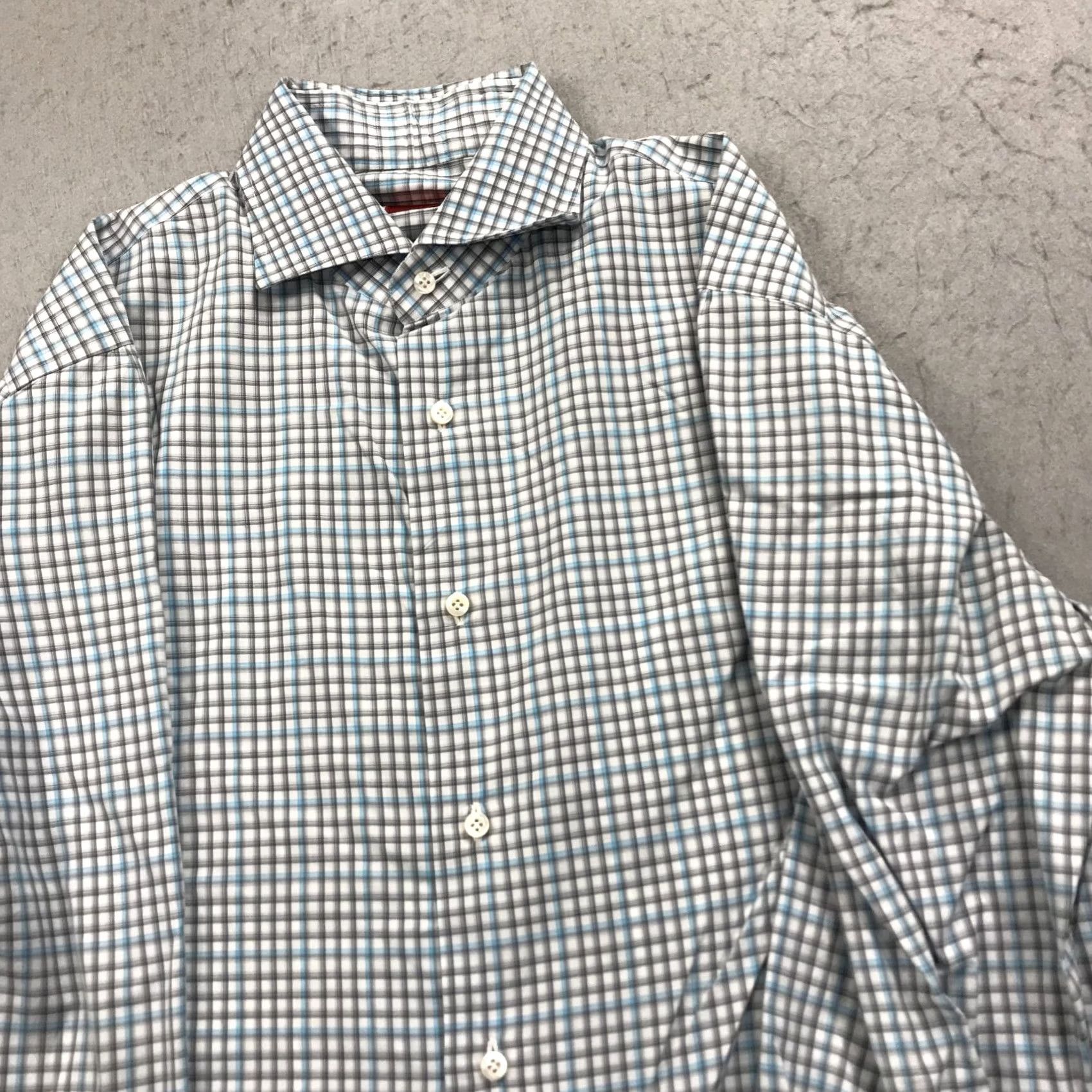 Isaia Isaia Napoli Shirt Mens 16 41 White Blue Check Italy Dress Designer Barrel N/A Size 42R - 3 Thumbnail