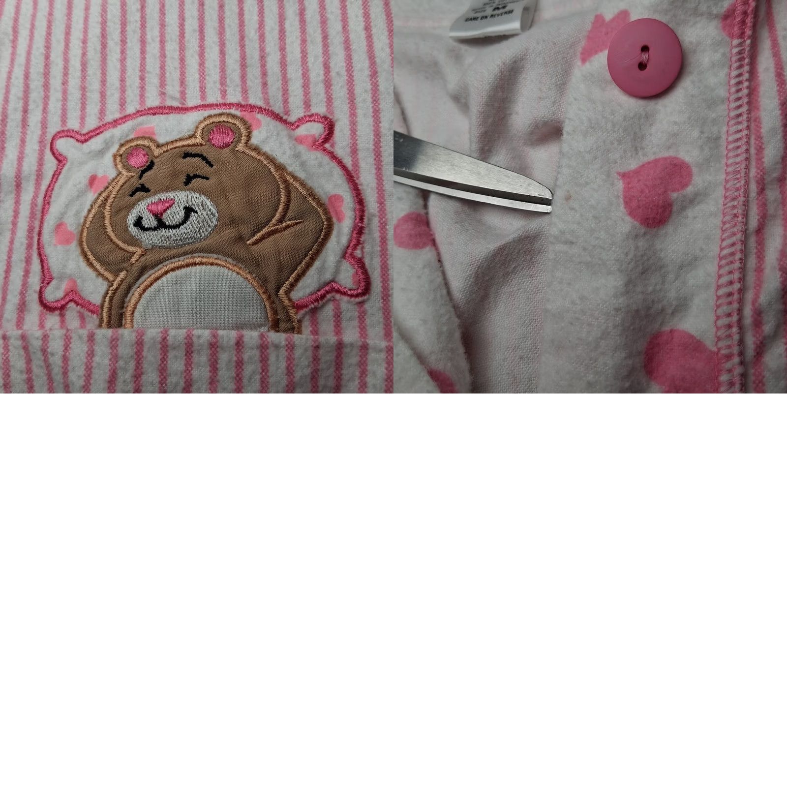 Vintage VINTAGE Night Gear Nightgown M Pink Stripe Flannel Hearts Bear Women Size ONE SIZE - 9 Thumbnail