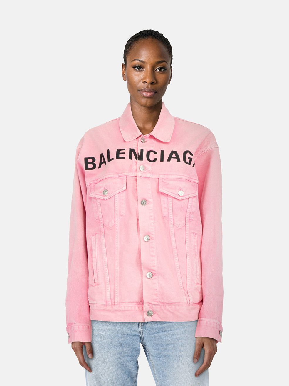 Pink Denim Logo Oversized Jacket