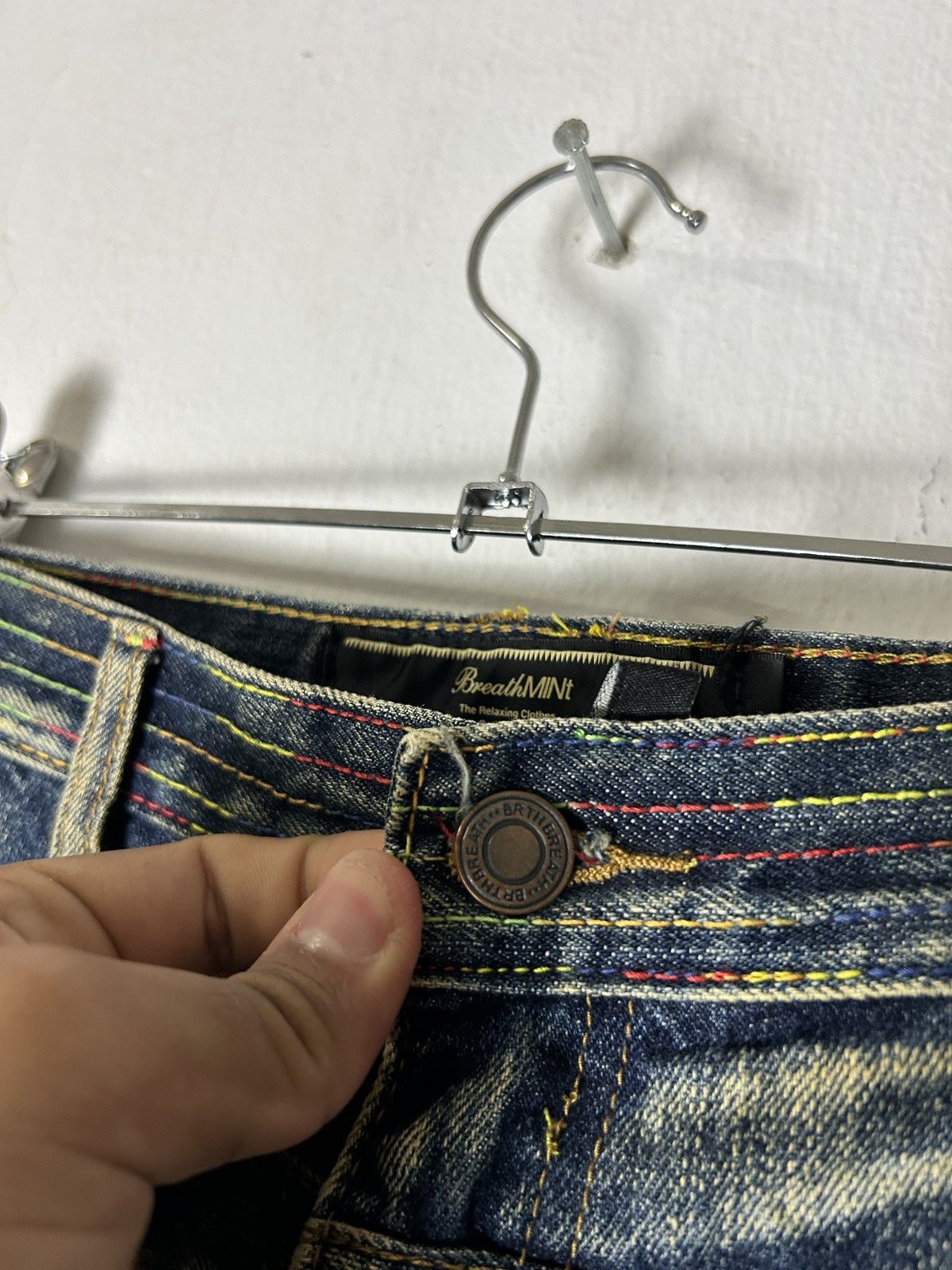 Japanese Brand Breath Mint Double Waist Jeans Sick Faded Bondage Punk Size US 33 - 8 Thumbnail