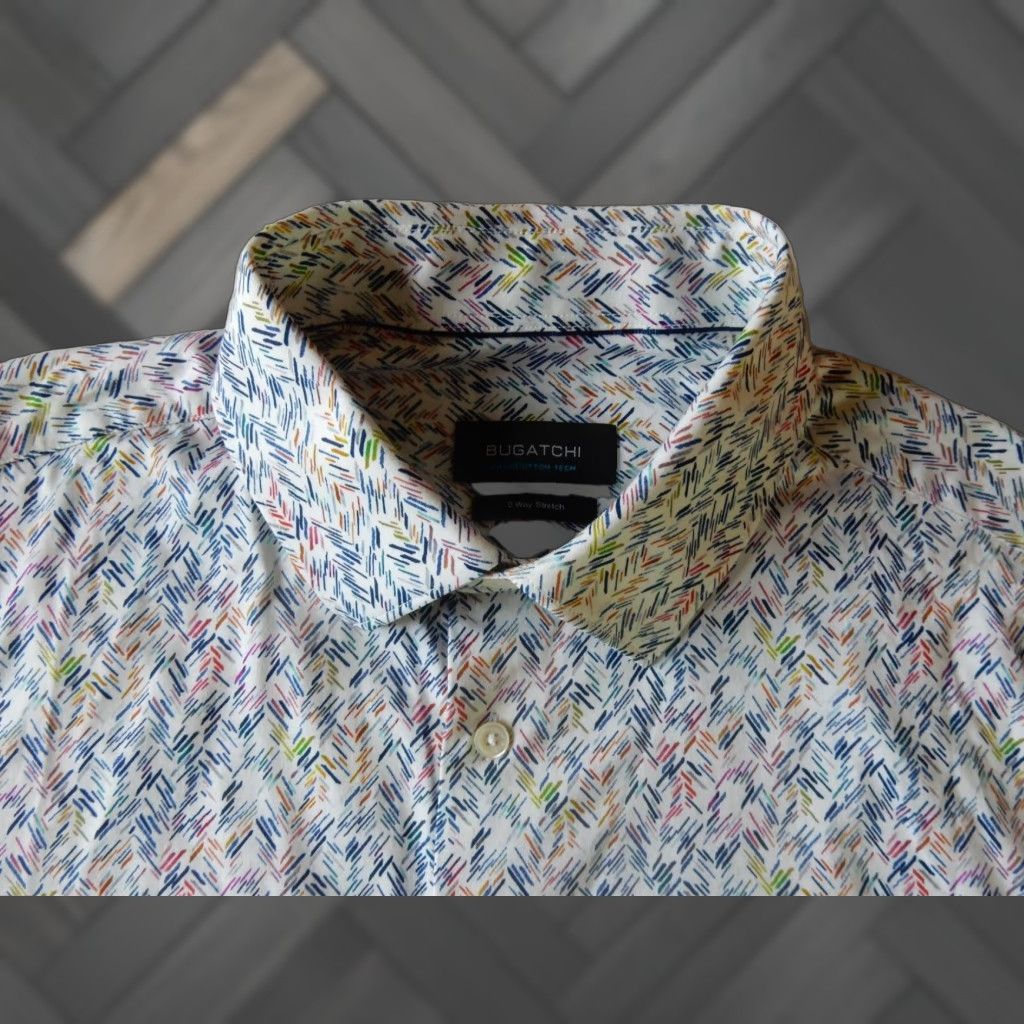 BUGATCHI Bugatchi Uomo Men's Short Sleeve Button-Front Cotton Shirt Size Large Multicolor Size US L / EU 52-54 / 3 - 1 Thumbnail