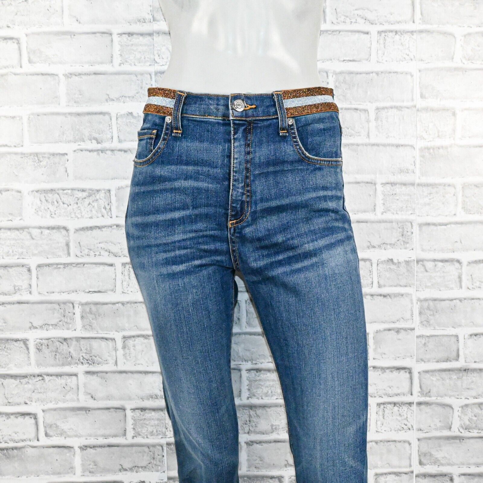 Veronica Beard Veronica Beard Kate Skinny High Rise Jeans Metallic waist Size 28" / US 6 / IT 42 - 10 Thumbnail