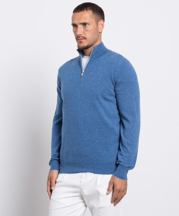 Brunello Cucinelli o1mle0624 Half Zip-Up Sweater in Blue Size US S / EU 44-46 / 1 - 3 Thumbnail