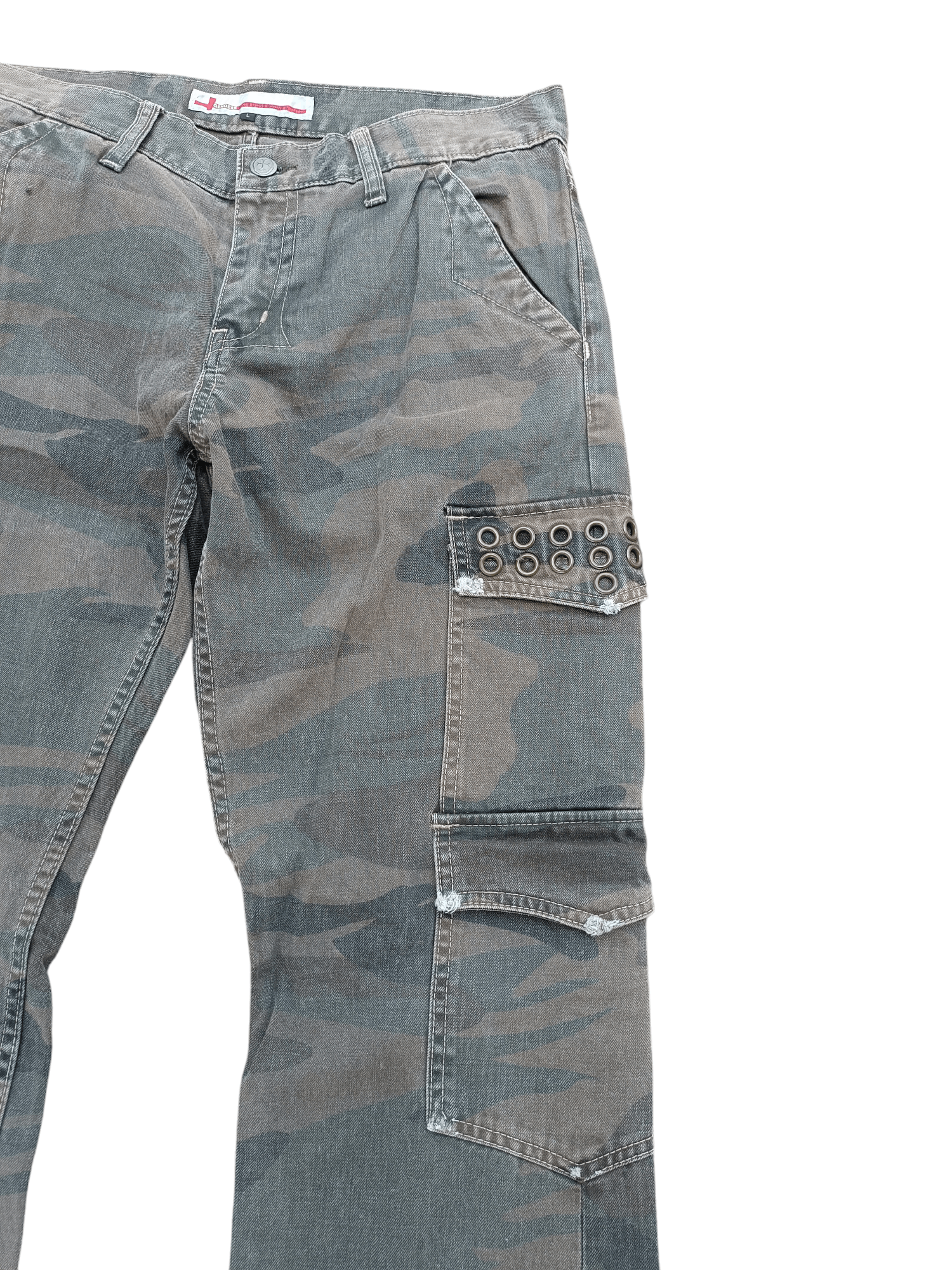 Japanese Brand FLARED💥Genoese Okayama Distressed Multi Pocket Camo Pant Size US 31 - 10 Thumbnail