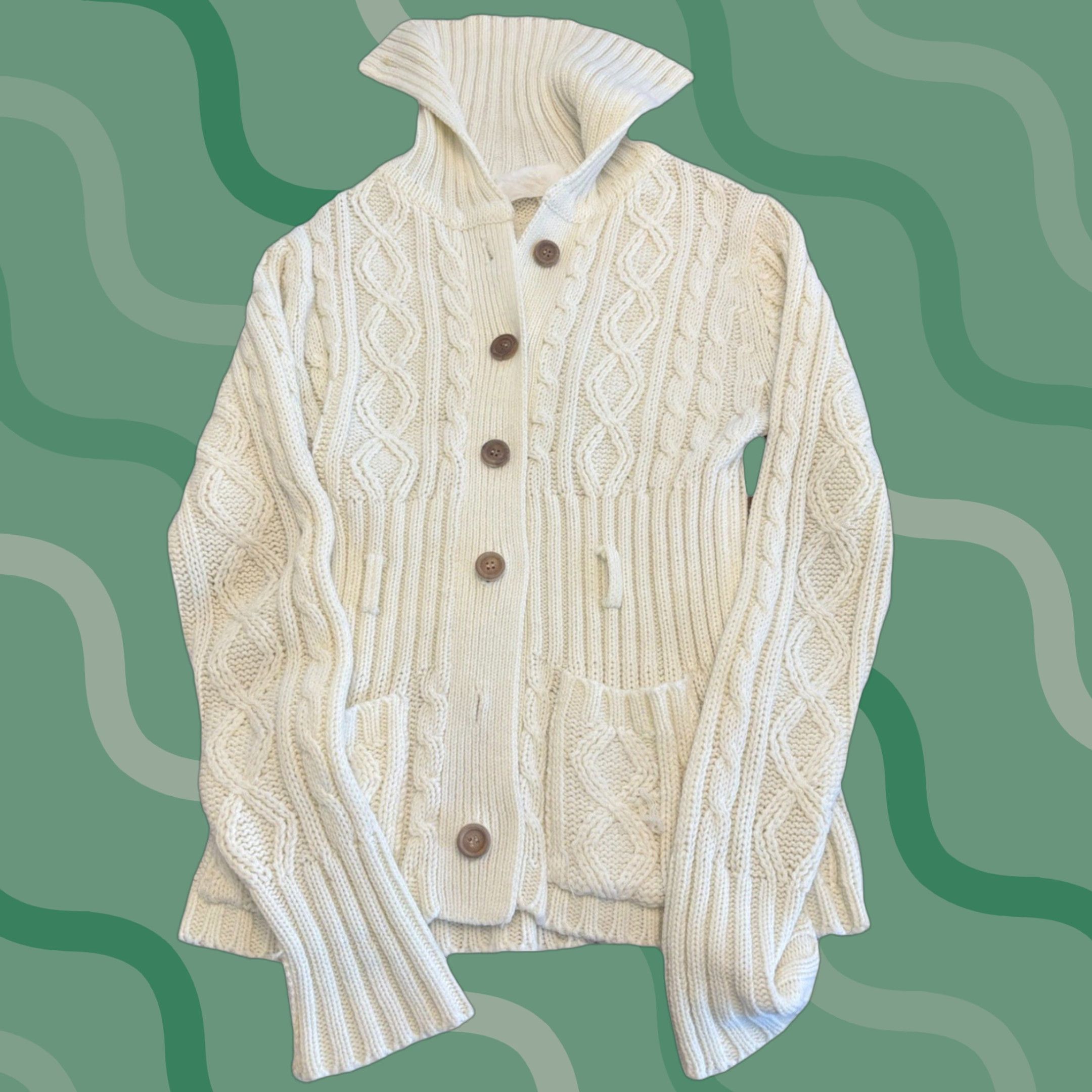 Talbots Talbots Women's Cardigan Sweater Cable-Knit Ivory Cream M Long Sleeve Buttoned Knit Cotton Casual Fall Winter Spring Vintage: No Womens Regular XS-XL? Size M / US 6-8 / IT 42-44 - 1 Thumbnail