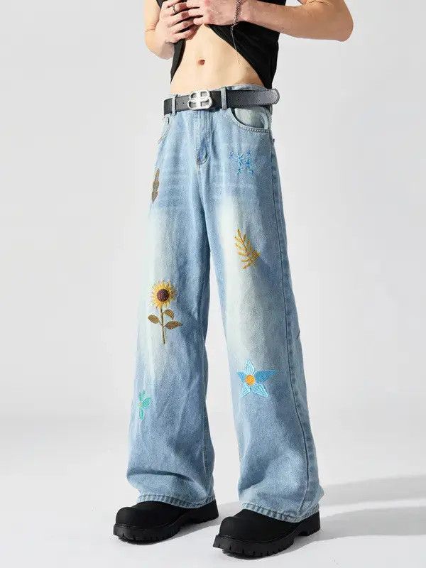 Japanese Brand Retro loose embroidered straight leg jeans Size US 32 / EU 48 - 5 Thumbnail