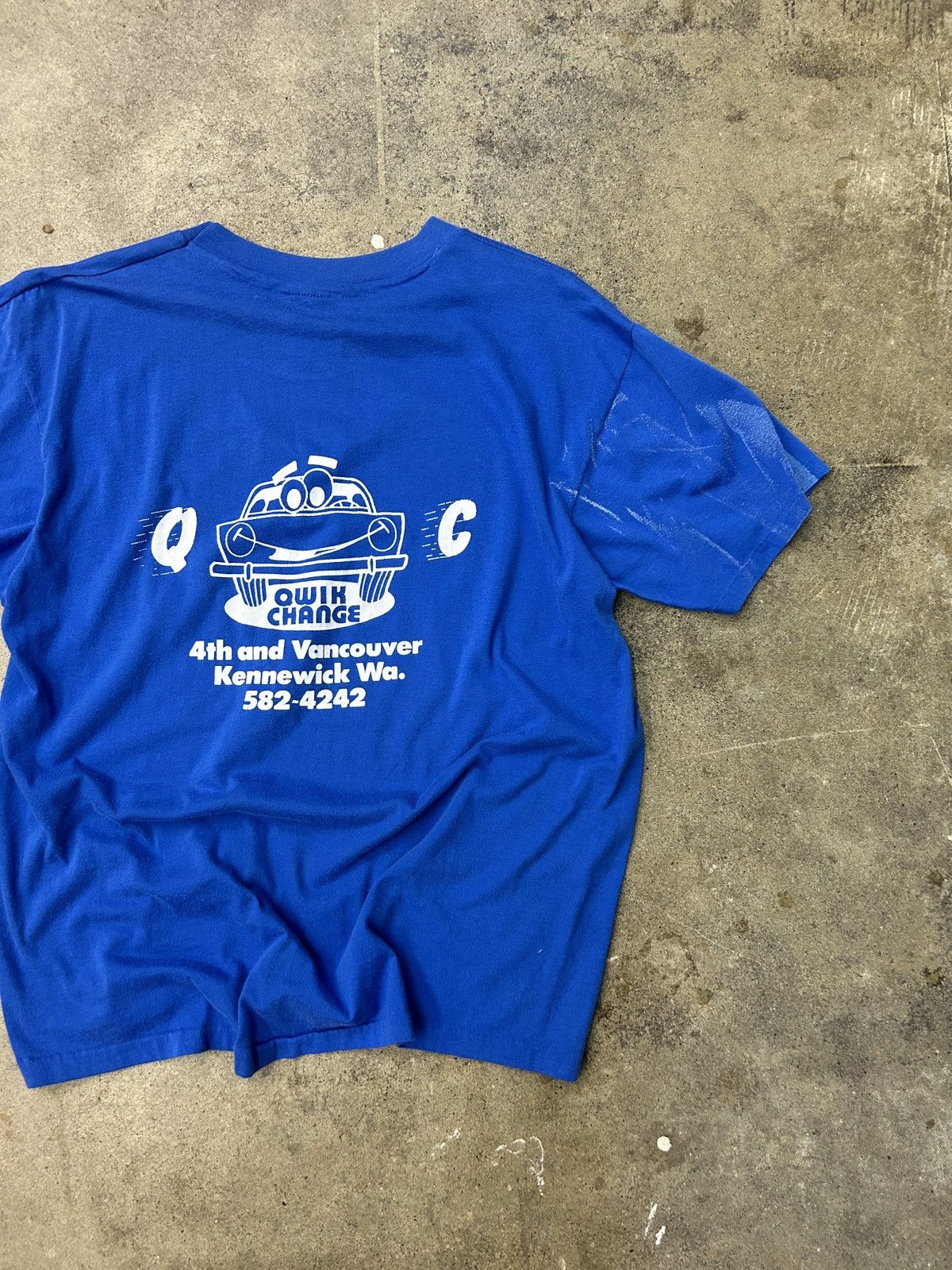 Vintage 70s Auto Shop Tee Large Blue Hanes Beefy Quik Shop Size US L / EU 52-54 / 3 - 2 Thumbnail