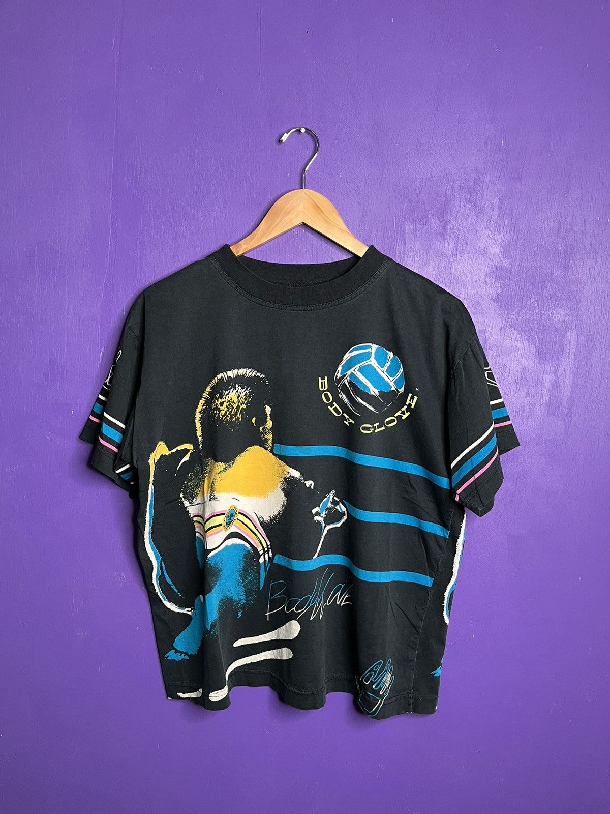 image of Vintage 80's Body Glove Surfwear Aop T-Shirt in Black, Men's (Size Medium)