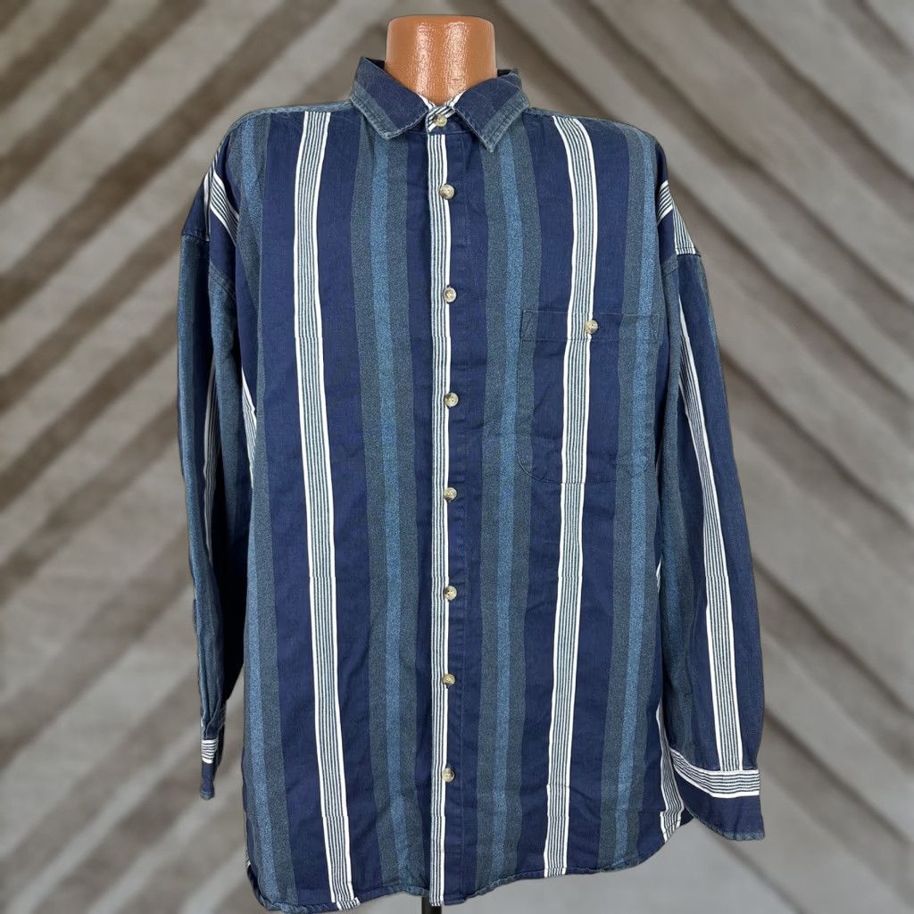 Faded Glory VINTAGE Faded Glory Shirt Men 2XLT Blue Striped Long Sleeve Heavyweight Casual 90s - Mens Size US XXL / EU 58 / 5 - 1 Thumbnail