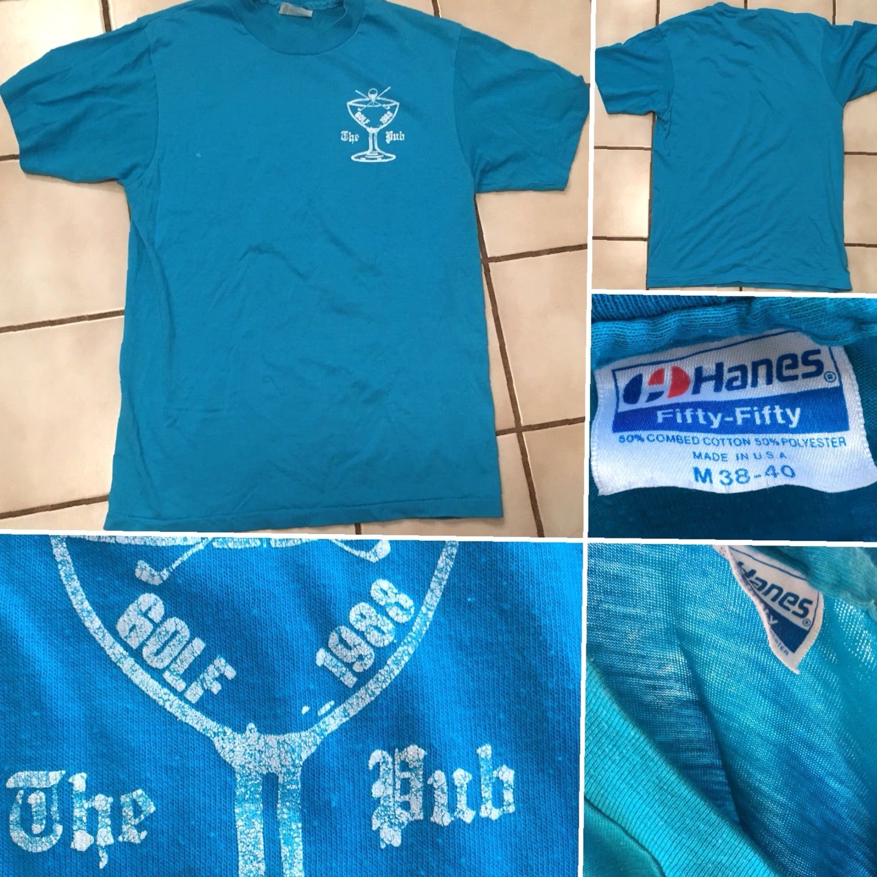 Hanes VINTAGE Hanes Fifty Fifty The Pub GOLF 1988 T Shirt 80s Made In USA Size M Blue Short Sleeve Mens Graphic Tee Size US M / EU 48-50 / 2 - 2 Thumbnail