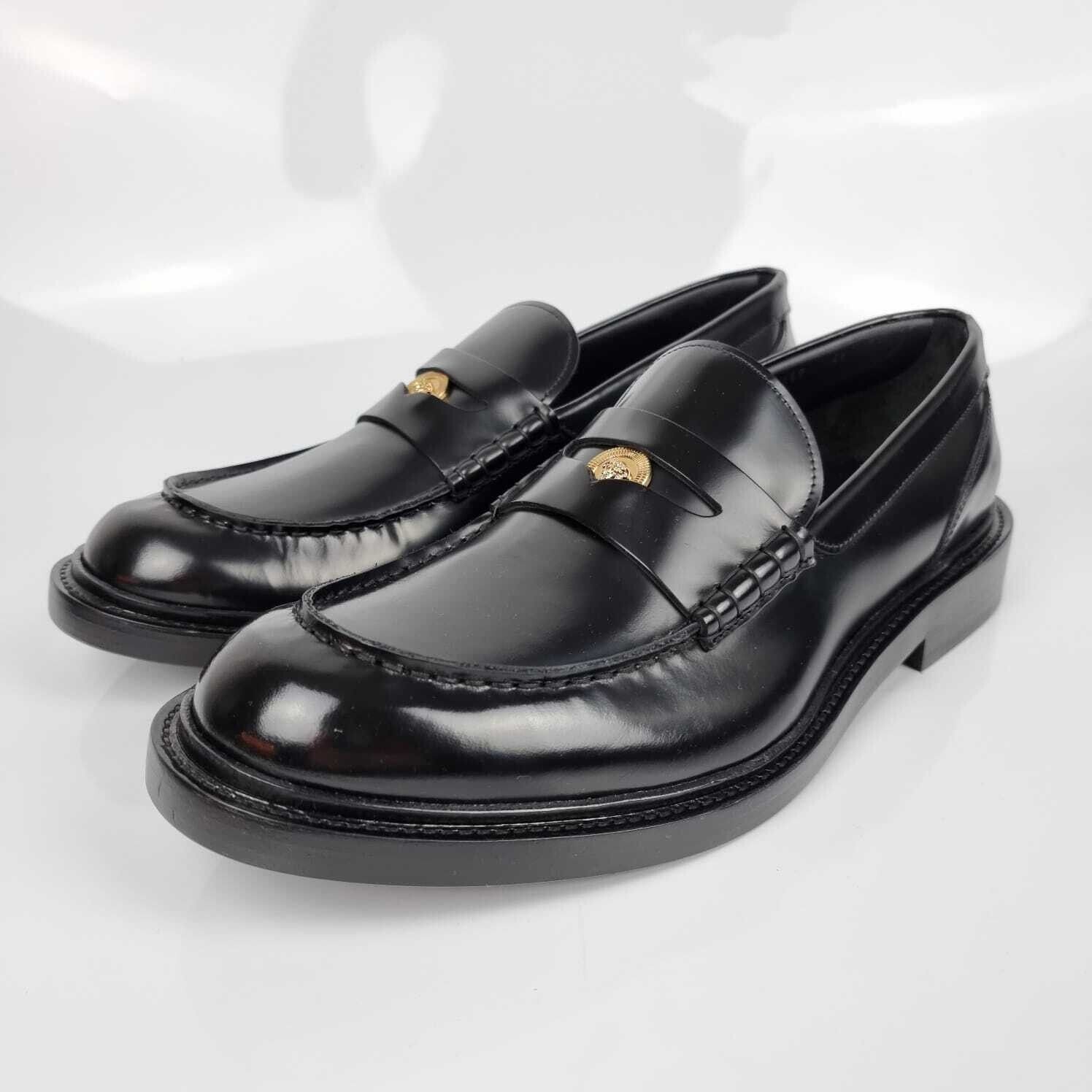 VERSACE La Medusa Black Leather Loafers New Size 46 US 13
