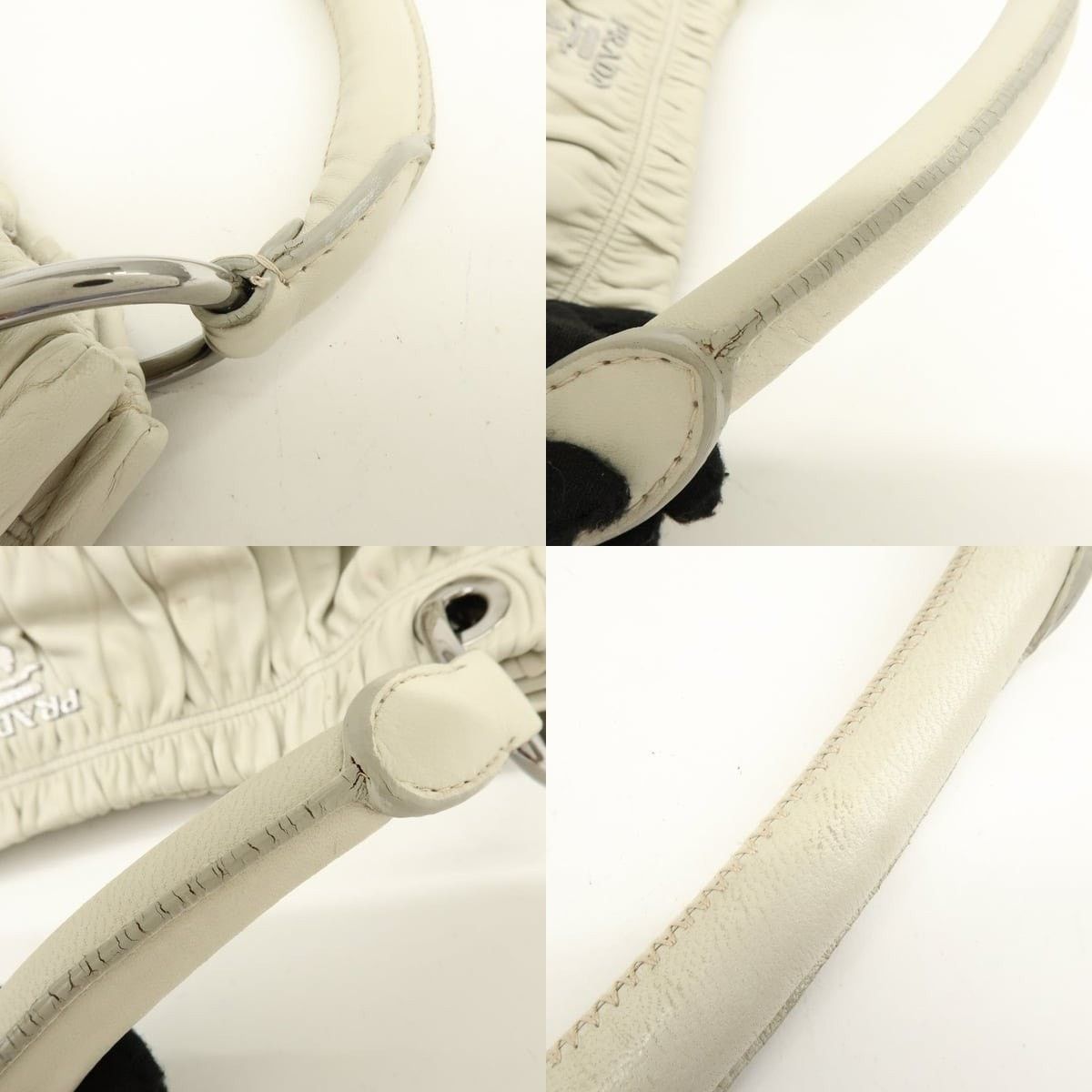 Prada Prada Gathered Lambskin Shoulder Bag Beige Size ONE SIZE - 4 Thumbnail