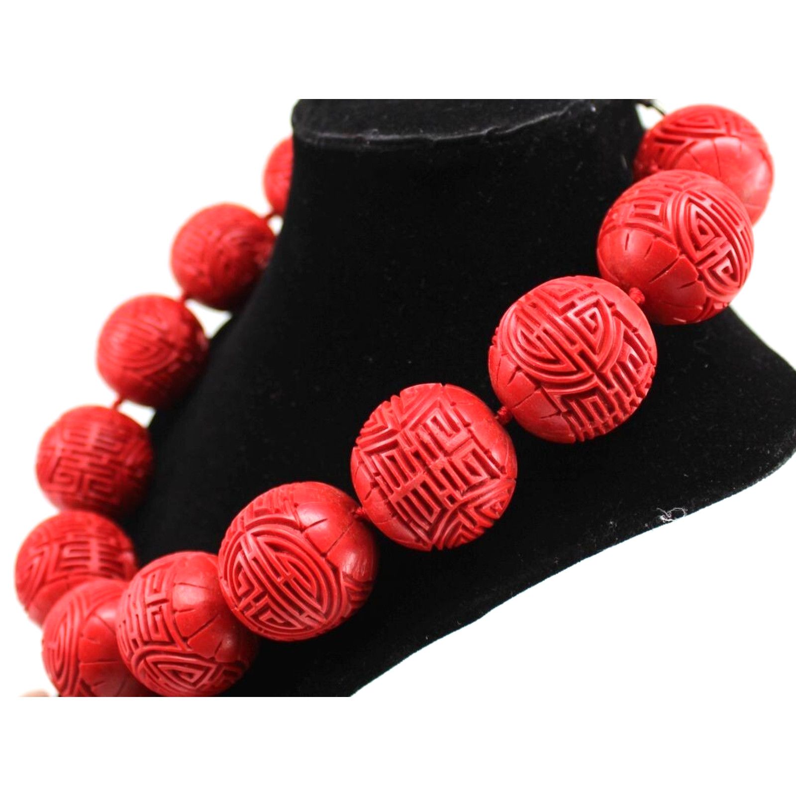 Other Giant 30mm Carved Red Cinnabar Bead Statement Necklace Size ONE SIZE - 4 Thumbnail