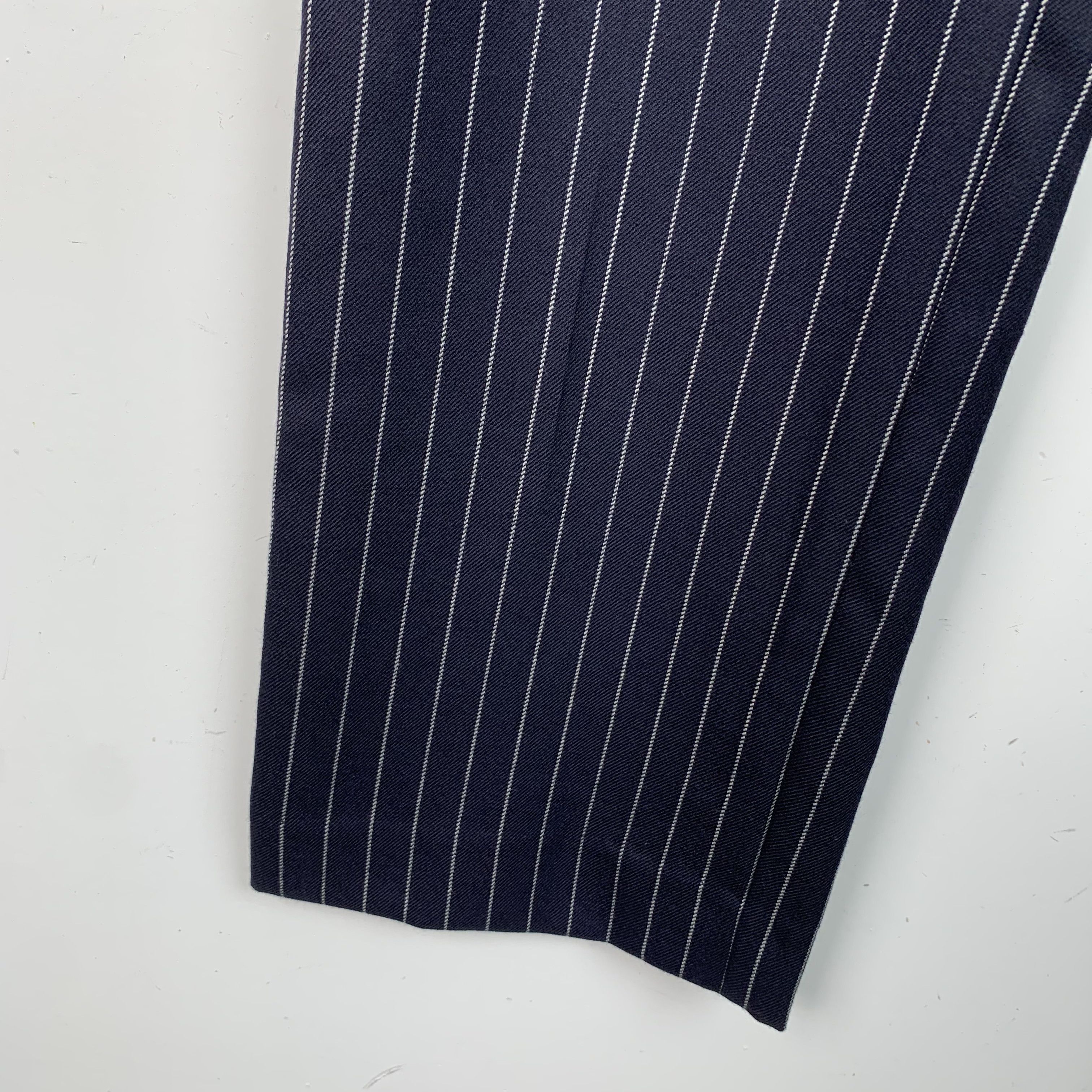 Burberry Burberry Navy Striped Wool Trousers (Size L) Size US 36 / EU 52 - 4 Thumbnail