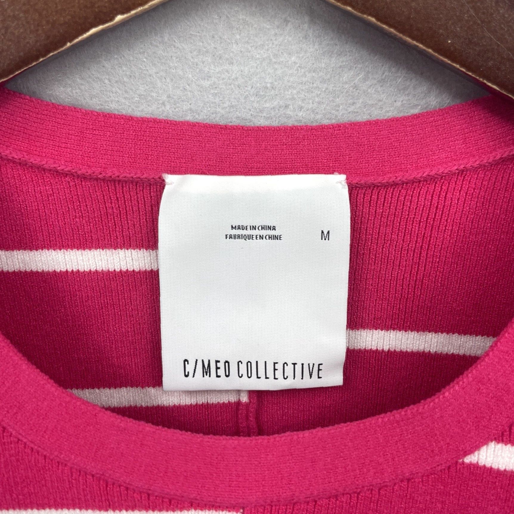 Vintage C/MEO COLLECTIVE Sweater Women M Striped Puff Sleeve Knit Pink Preppy Pullover Womens Size M / US 6-8 / IT 42-44 - 3 Thumbnail