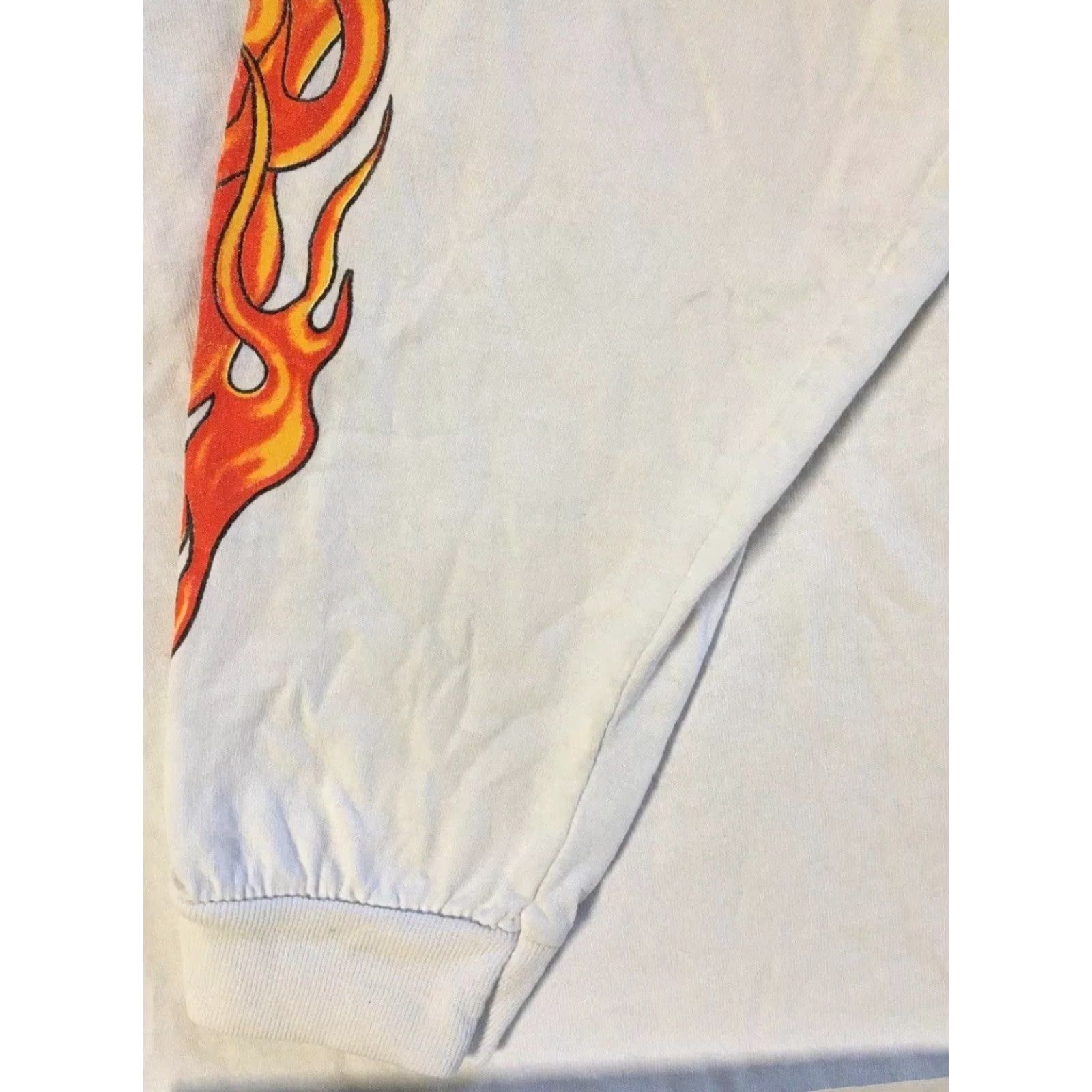 JNCO VINTAGE Thrashed Faded Flame Shirt S Mens Shirt Long Sleeve White 80s 90s Jnco Harley Skate Punk Rock Fire Thrashed Size US S / EU 44-46 / 1 - 6 Thumbnail