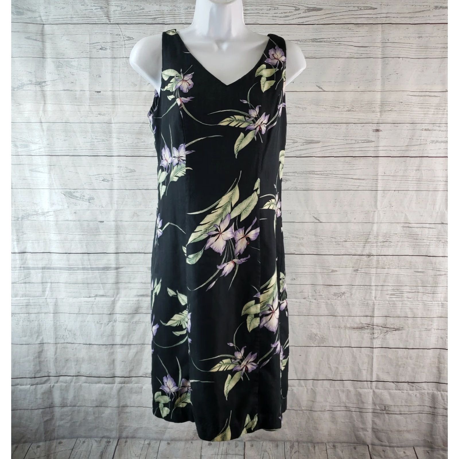 Tommy Bahama Tommy Bahama Womens Silk Dress Sz 6 Black Purple Floral Sleeveless V-Neck Size M / US 6-8 / IT 42-44 - 2 Thumbnail