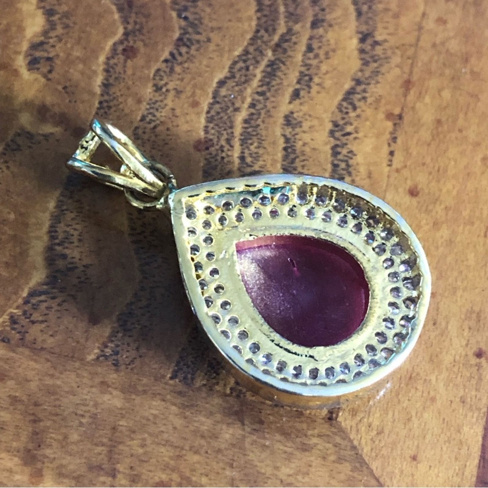 Vintage Teardrop natural oriental ruby cz halo gold vermeil pendant Size ONE SIZE - 3 Thumbnail