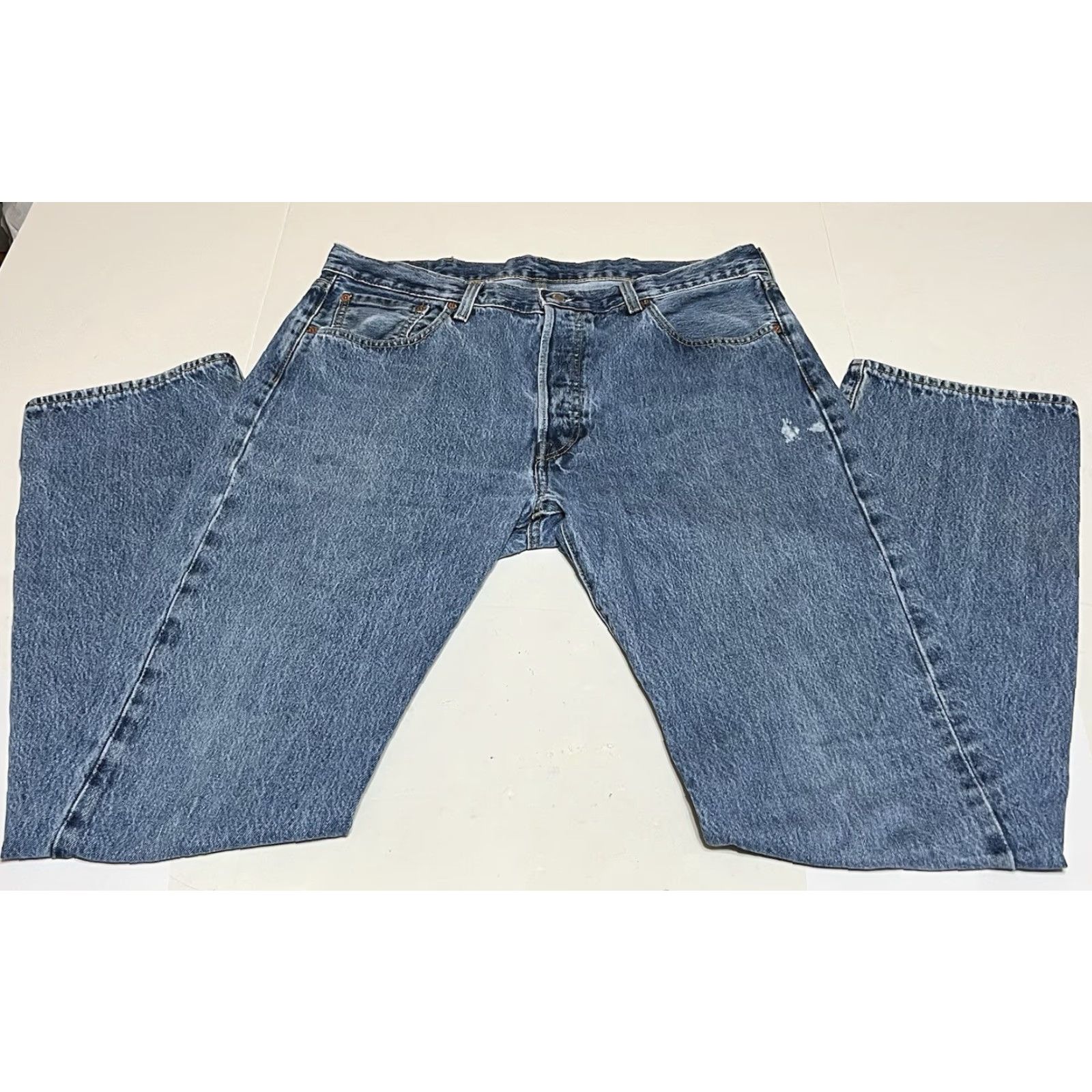 Levi's VINTAGE Levis 501 Jeans Denim Button-Fly 38x34 38x36 Measure Stained Blue Regular Mens Jeans Size US 38 / EU 54 - 2 Thumbnail