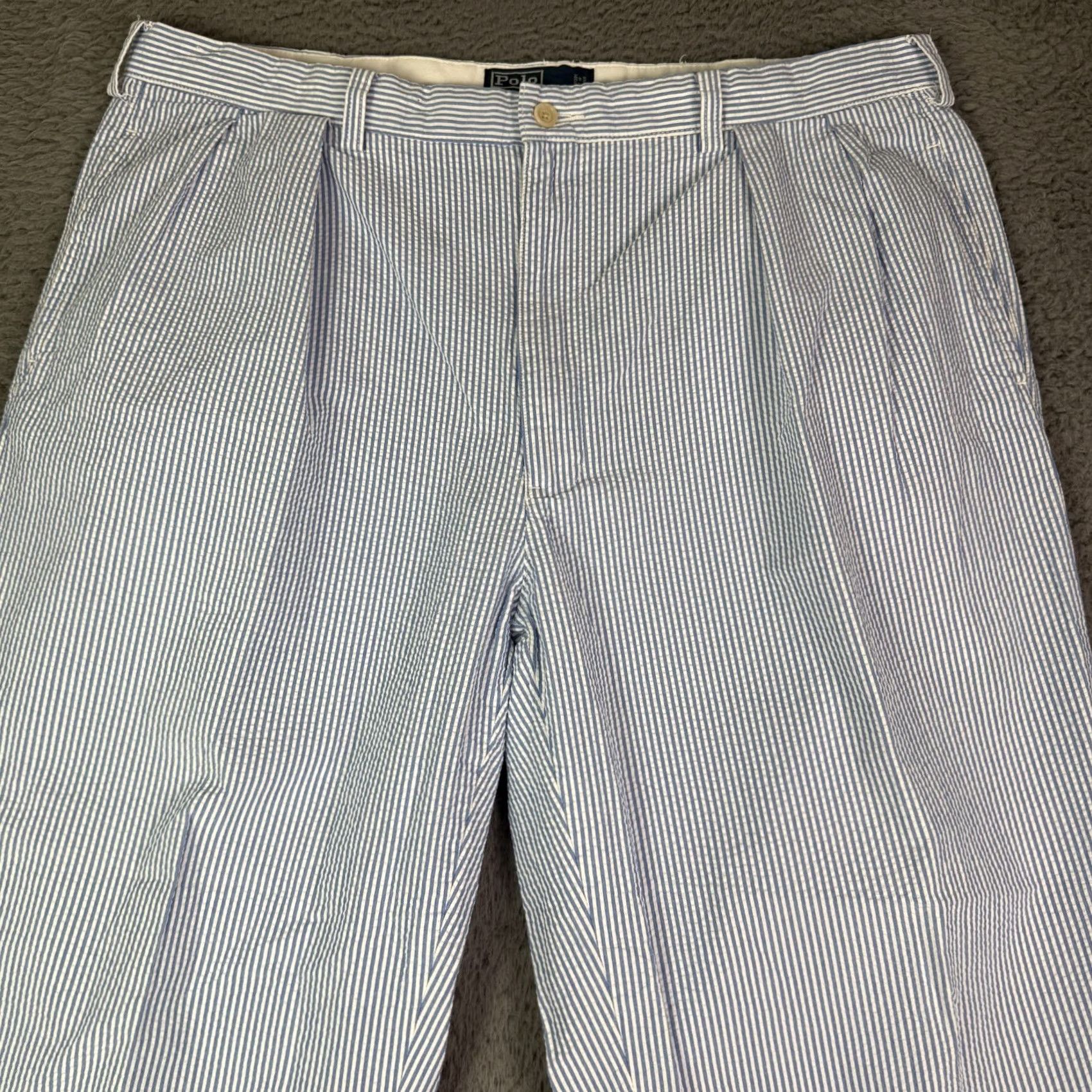 Polo Ralph Lauren Vintage Polo Ralph Lauren Seersucker Pants Mens 40x30 Blue Striped Pleated Size US L / EU 52-54 / 3 - 2 Thumbnail