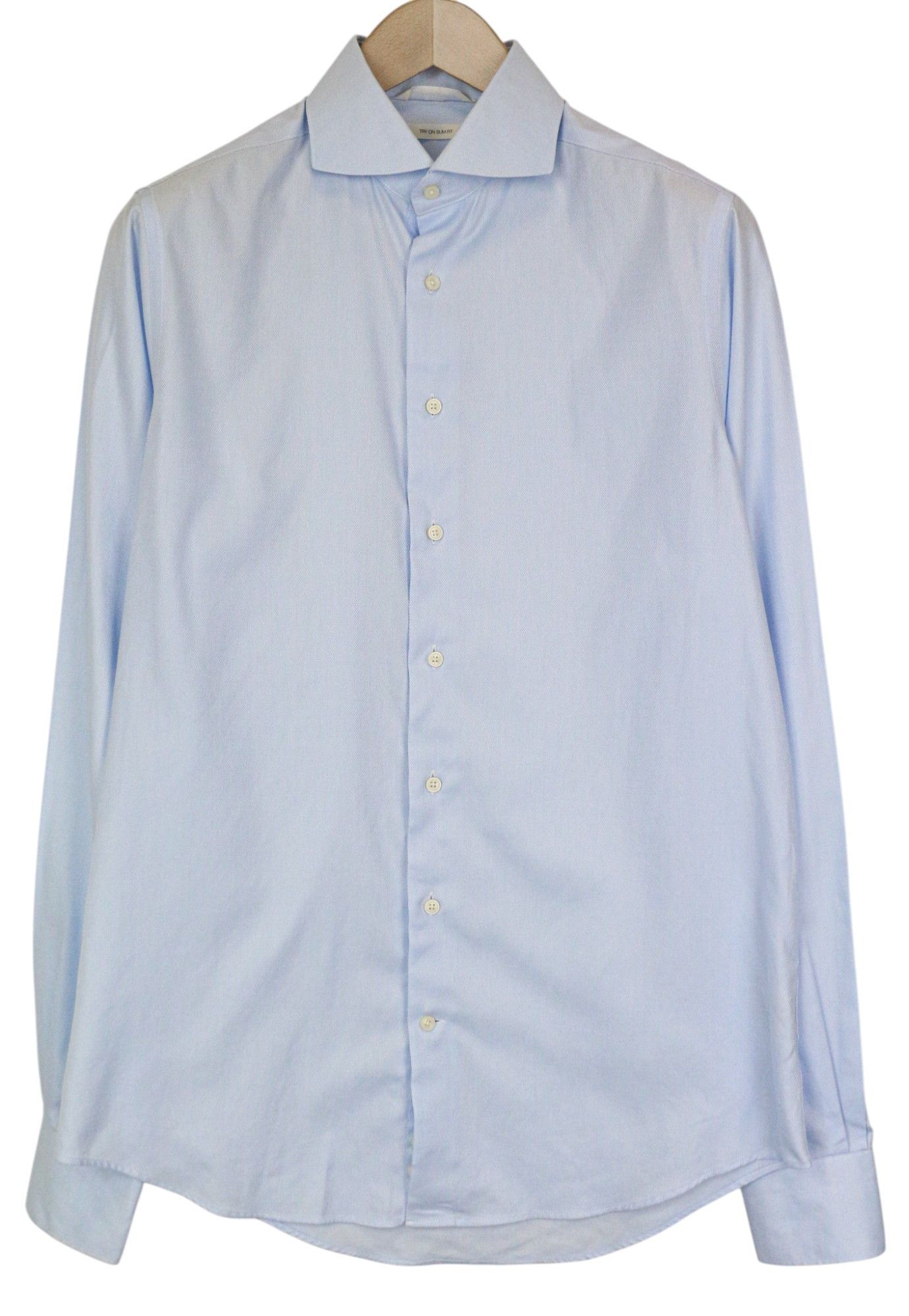 Suitsupply 39L/15 1/2L Slim Blue Cotton Cutaway Twill Shirt 78969 Size 40L - 1 Thumbnail