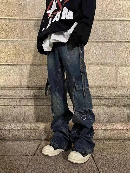 Japanese Brand Vintage multi-pocket straight-leg cargo baggy jeans Size US 32 / EU 48 - 6 Thumbnail