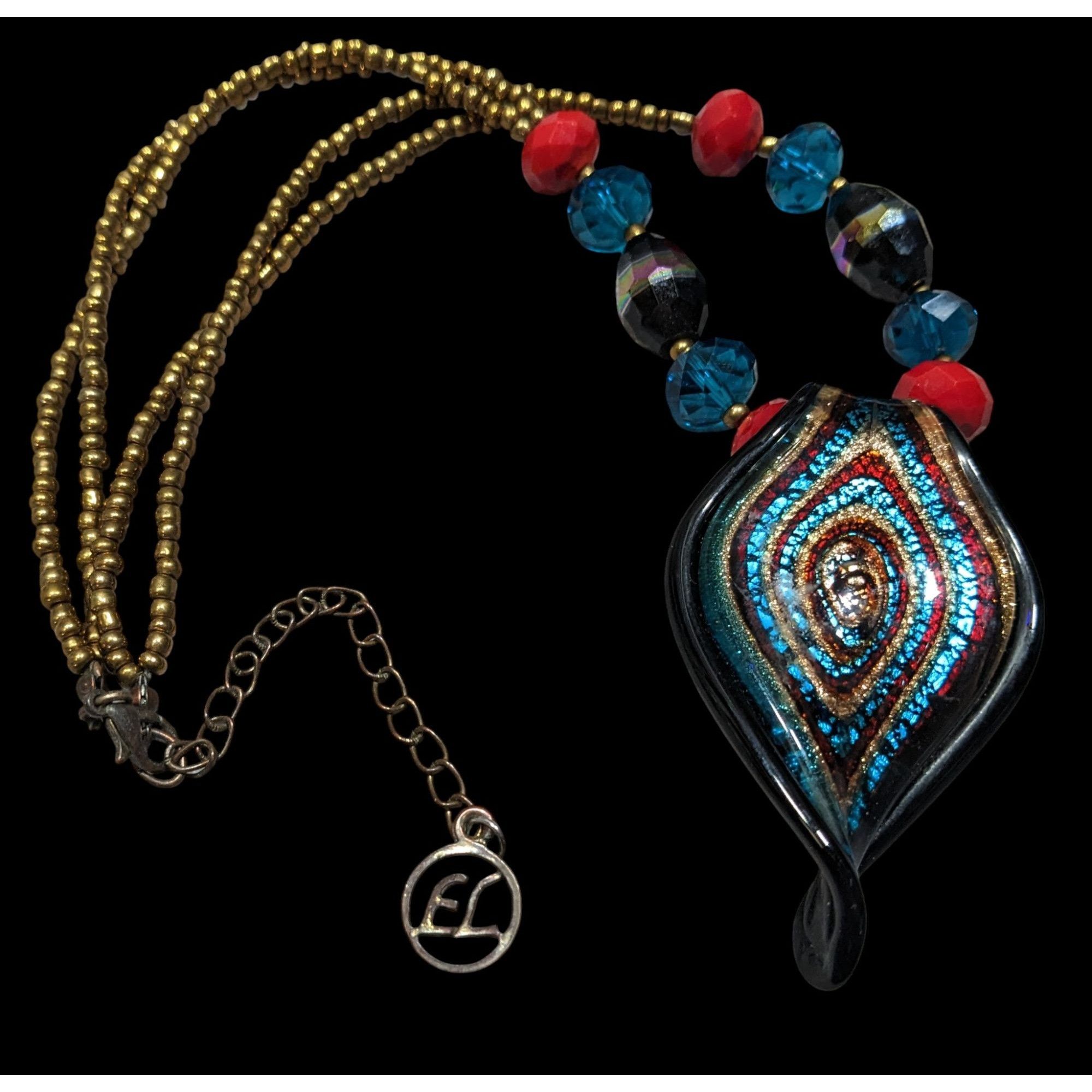 Other Erica Lyons Blue And Gold Tone Abstract Glass Necklace Size ONE SIZE - 1 Thumbnail
