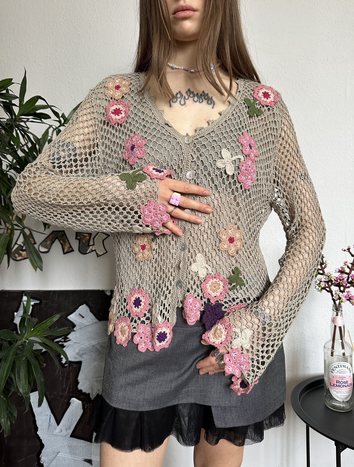 Japanese Brand × Seditionaries × Vintage Floral Knit Crochet Net Cardigan Flower Hippie Pattern Size XL / US 12-14 / IT 48-50 - 7 Thumbnail
