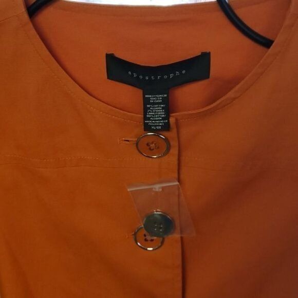 Designer Apostrophe Spandex Orange Belted Full Button Sz. XL Lined Ja Size XL / US 12-14 / IT 48-50 - 5 Thumbnail
