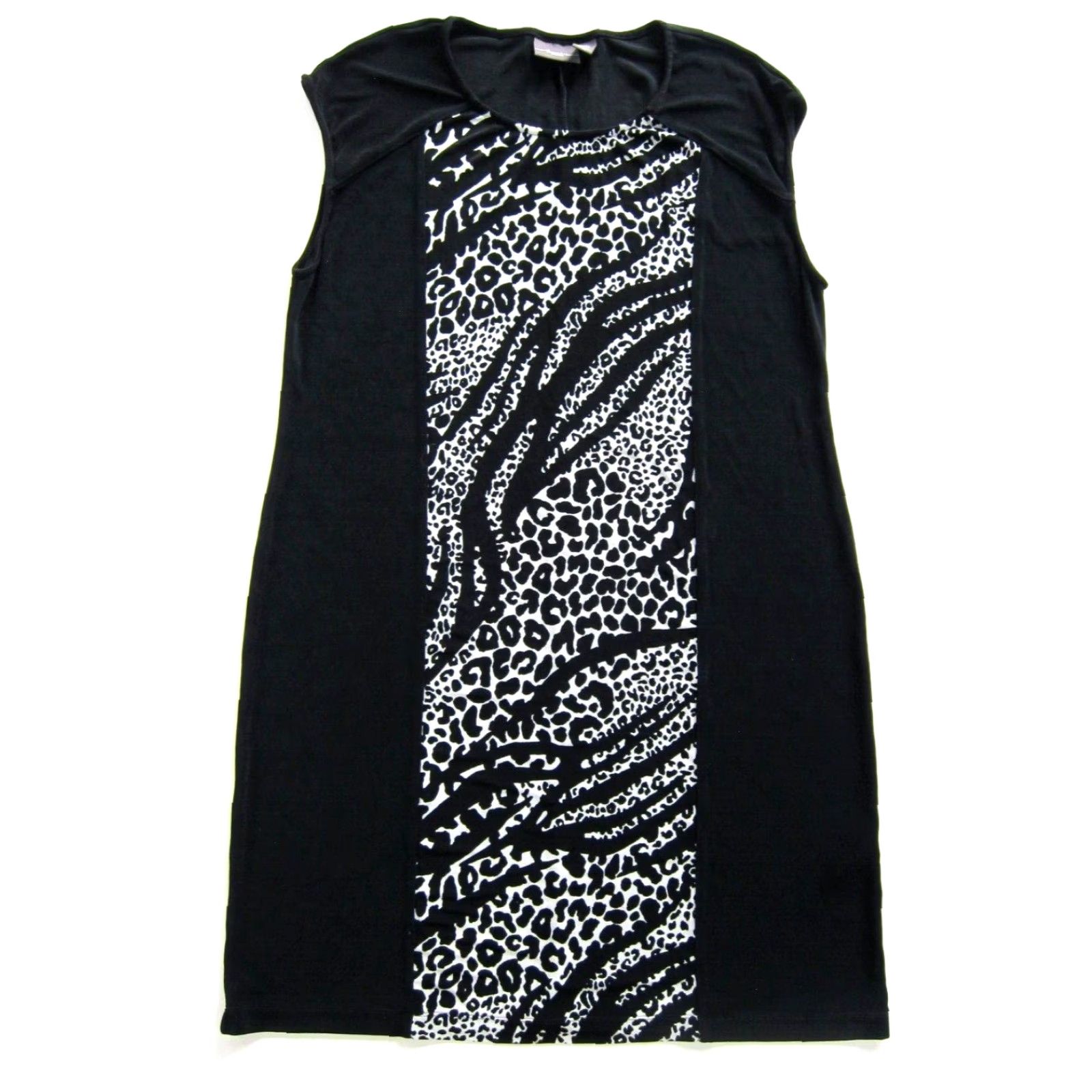 Vintage Chico's Travelers Black Cheetah Print Stretch Cap Tunic Sleeve Shift Dress XL Women Size XL / US 12-14 / IT 48-50 - 2 Thumbnail