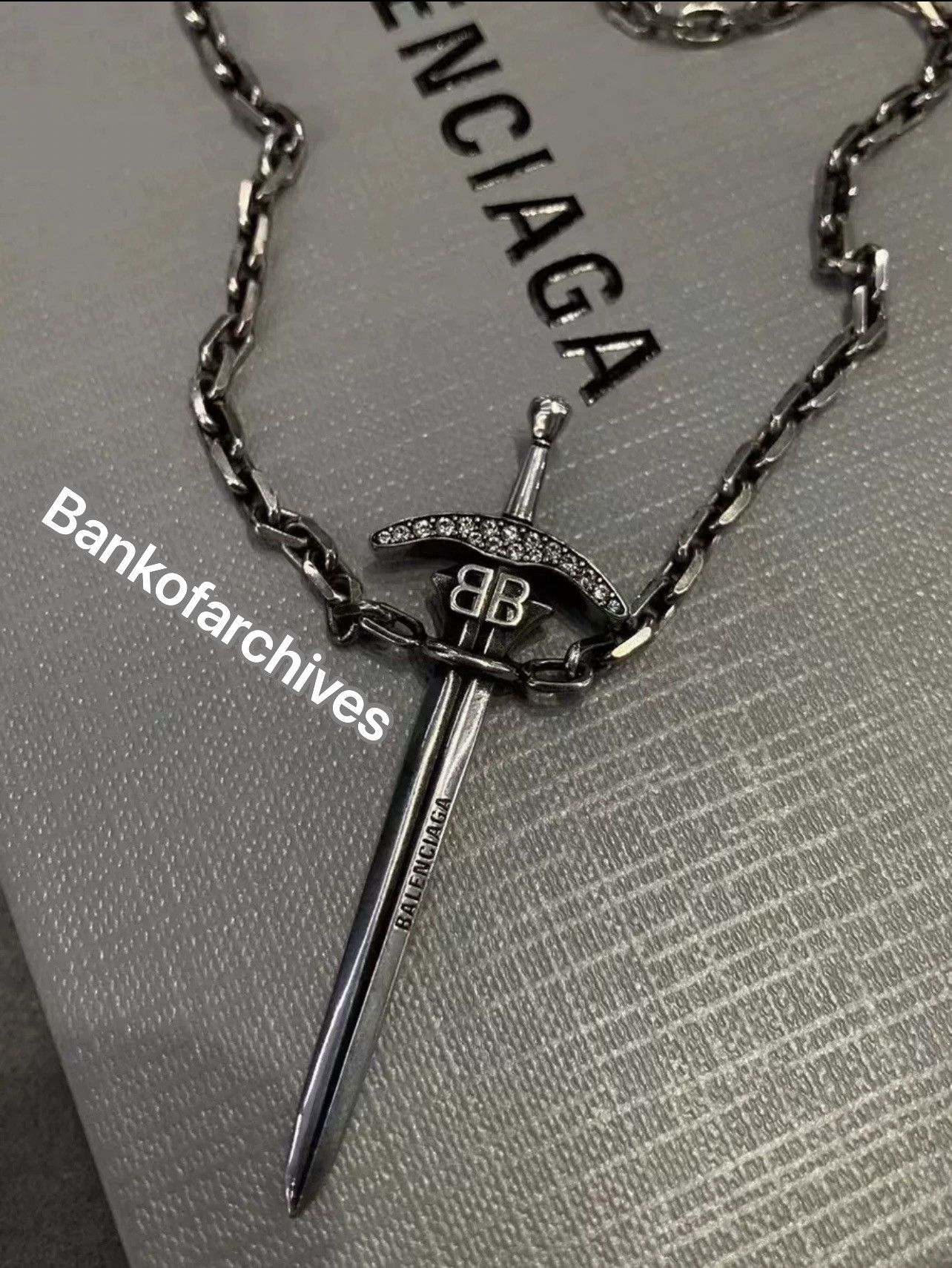 image of Balenciaga 24Ss “Sword” Necklace in Silver, Men's