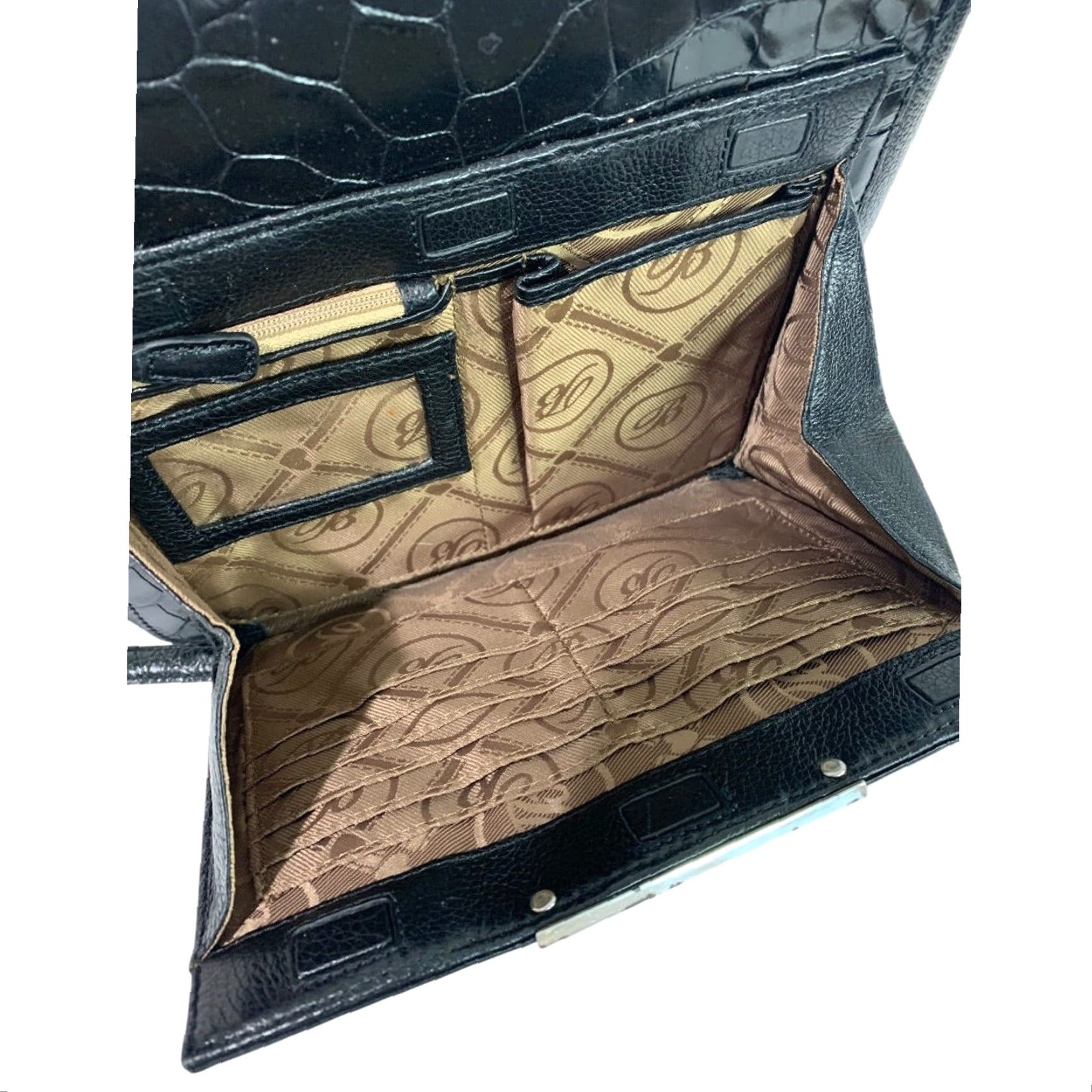Brighton BRIGHTON Crossbody Handbag Black Pebbled Leather Embossed Women's Leather 9.5"h x 10"l x 2.5"d Adjustable Strap to 23" Black Hardware Size ONE SIZE - 7 Thumbnail
