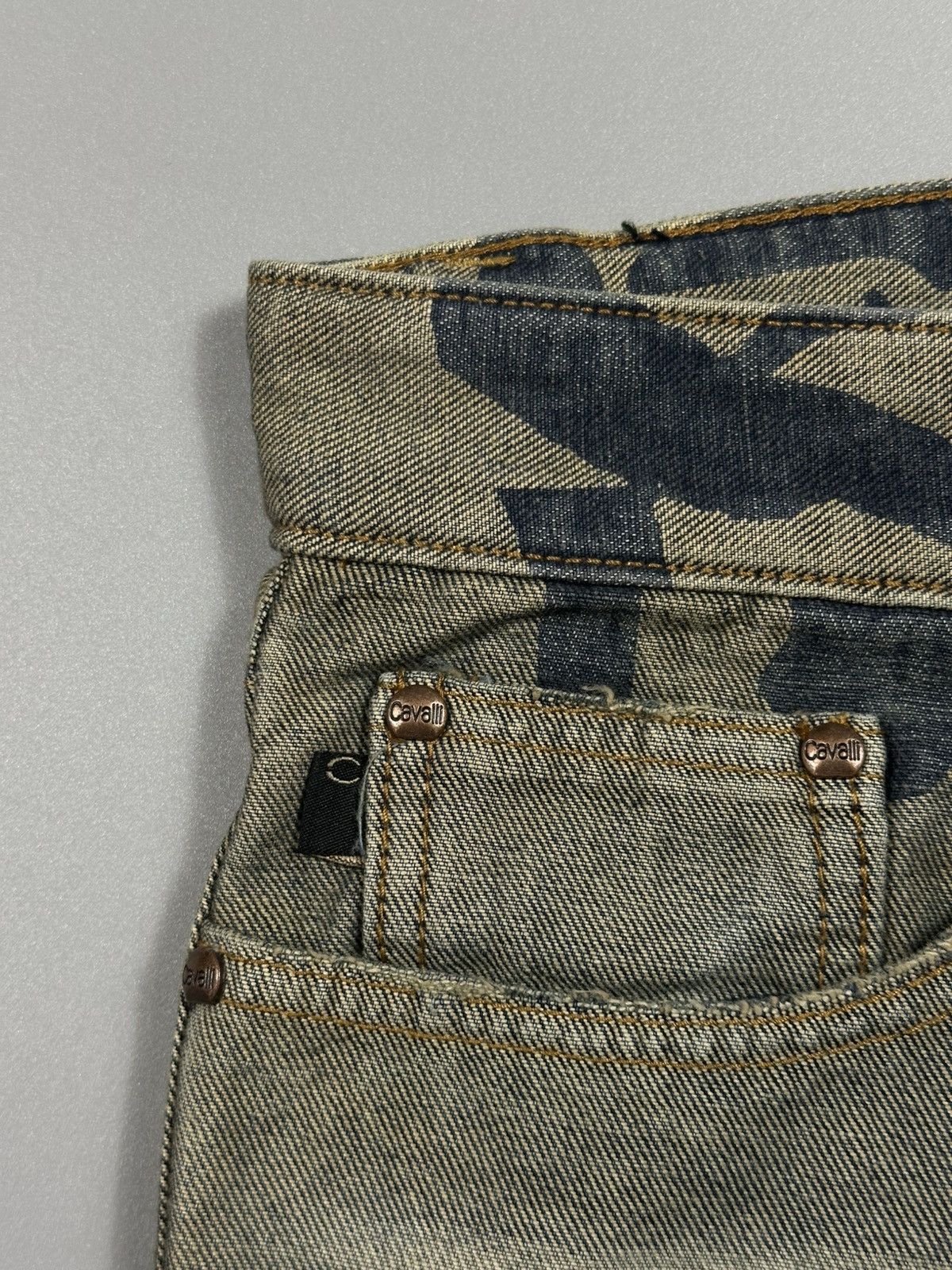 Just Cavalli 00s Just Cavalli Birds Raven Denim Straight Jeans Size US 33 - 11 Thumbnail