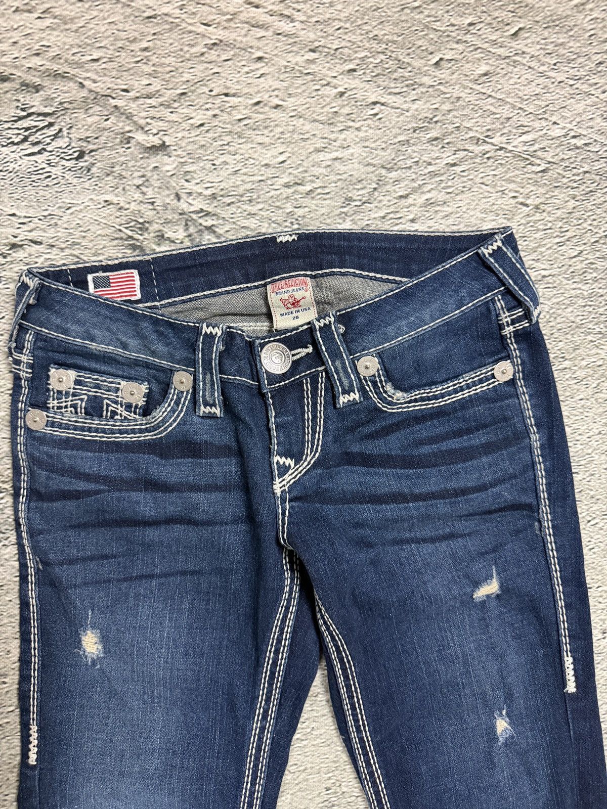 True Religion True Religion jeans capri straight blue white thick stitch Size 26" / US 2 / IT 38 - 7 Thumbnail