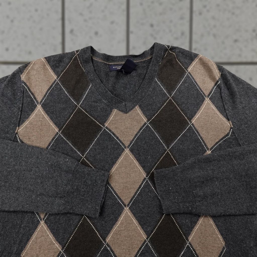 Banana Republic Banana Republic Sweater Mens M Gray V-Neck Argyle Pullover Silk Cashmere Spandex Knit Size US M / EU 48-50 / 2 - 1 Thumbnail