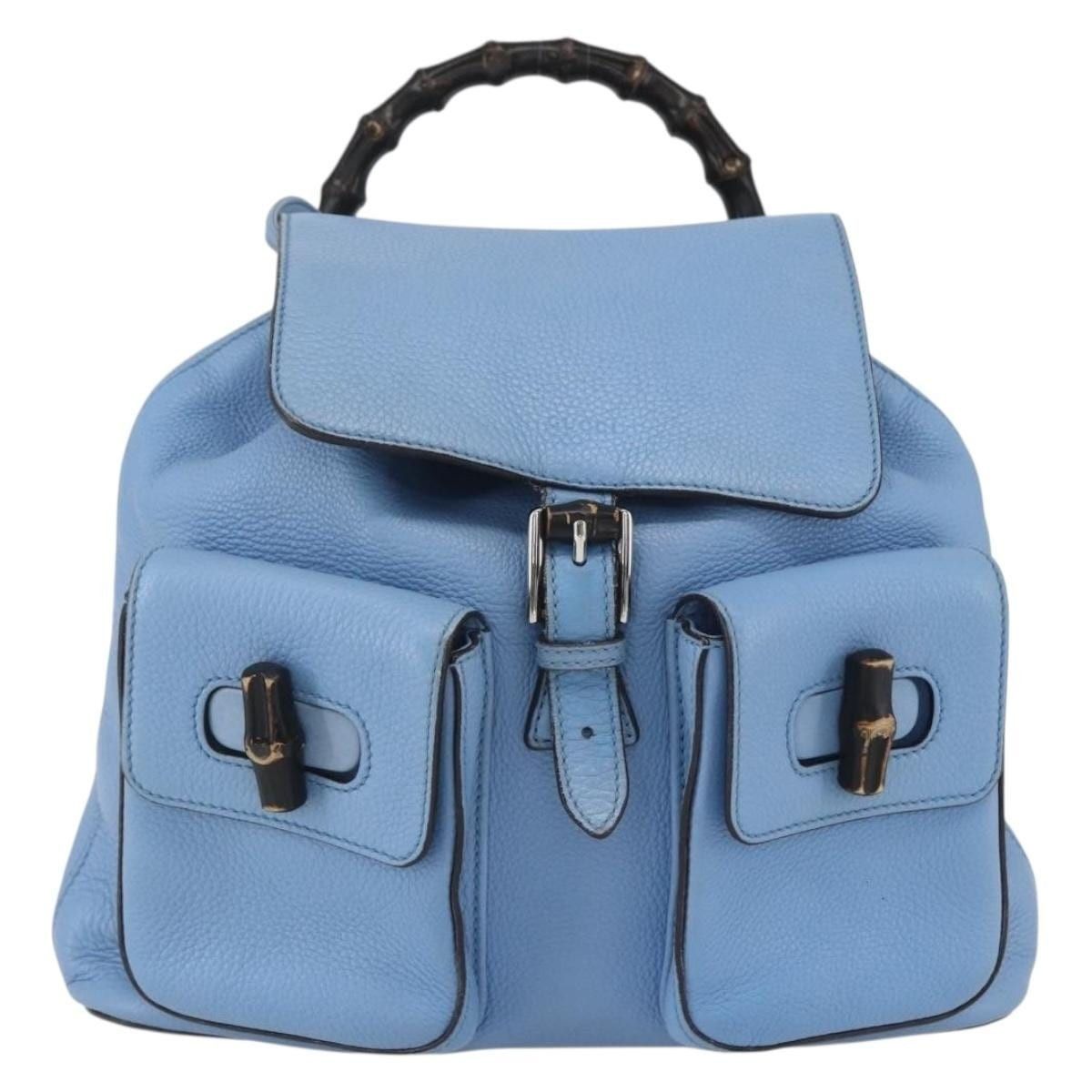 Gucci Gucci Bamboo Leather Backpack Light Blue Size ONE SIZE - 1 Thumbnail
